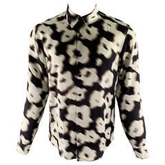 SANDRO Size S White Black Hazy Floral Viscose Long Sleeve Shirt