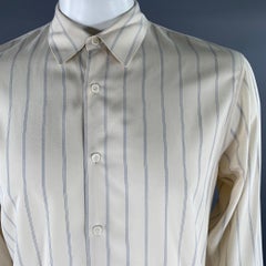 SANDRO Size XL Cream Blue Stripe Viscose Long Sleeve Shirt