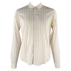 SANDRO Size XL Cream Blue Stripe Viscose Long Sleeve Shirt