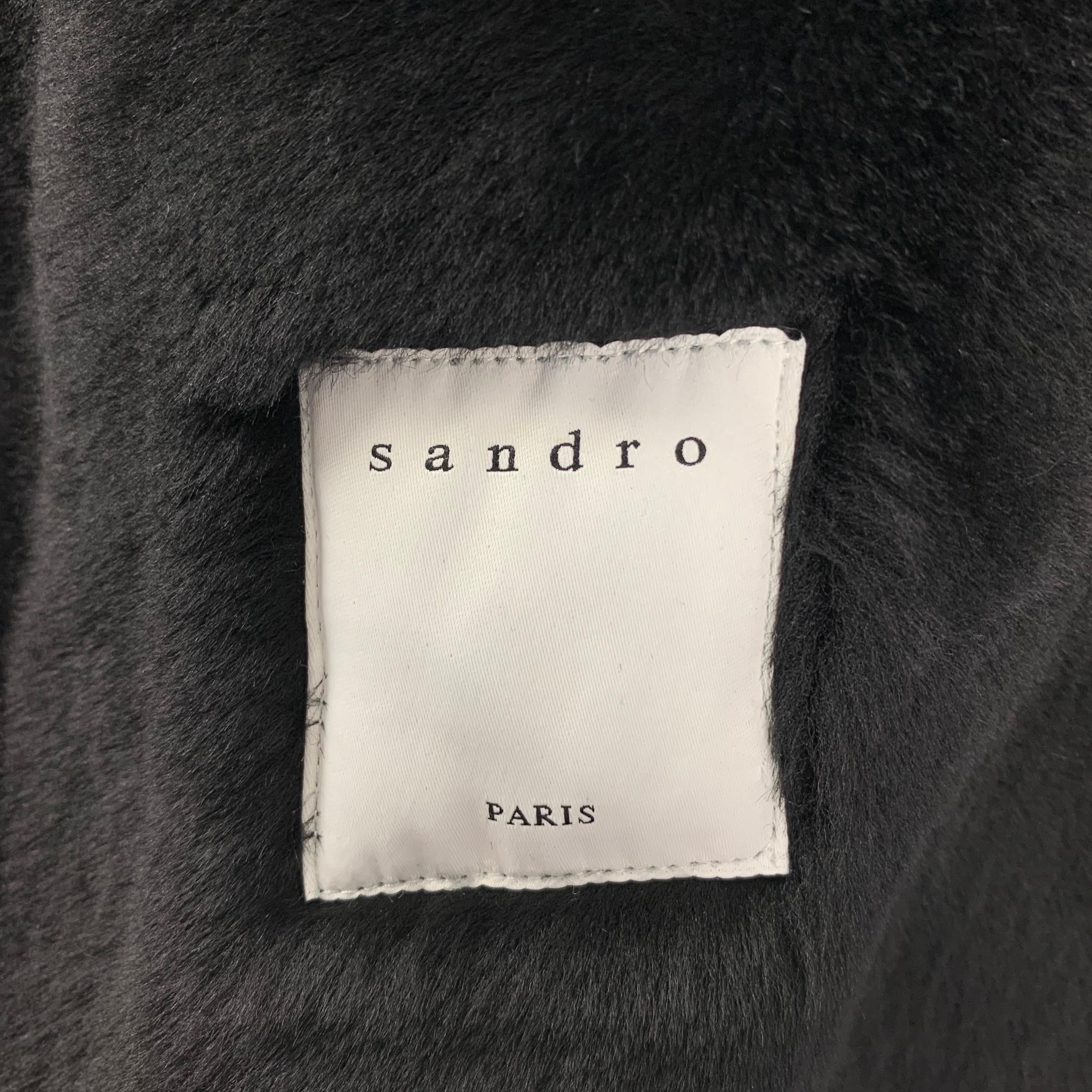 Men's SANDRO Size XS Black Lamb Shearling Bomber Jacket