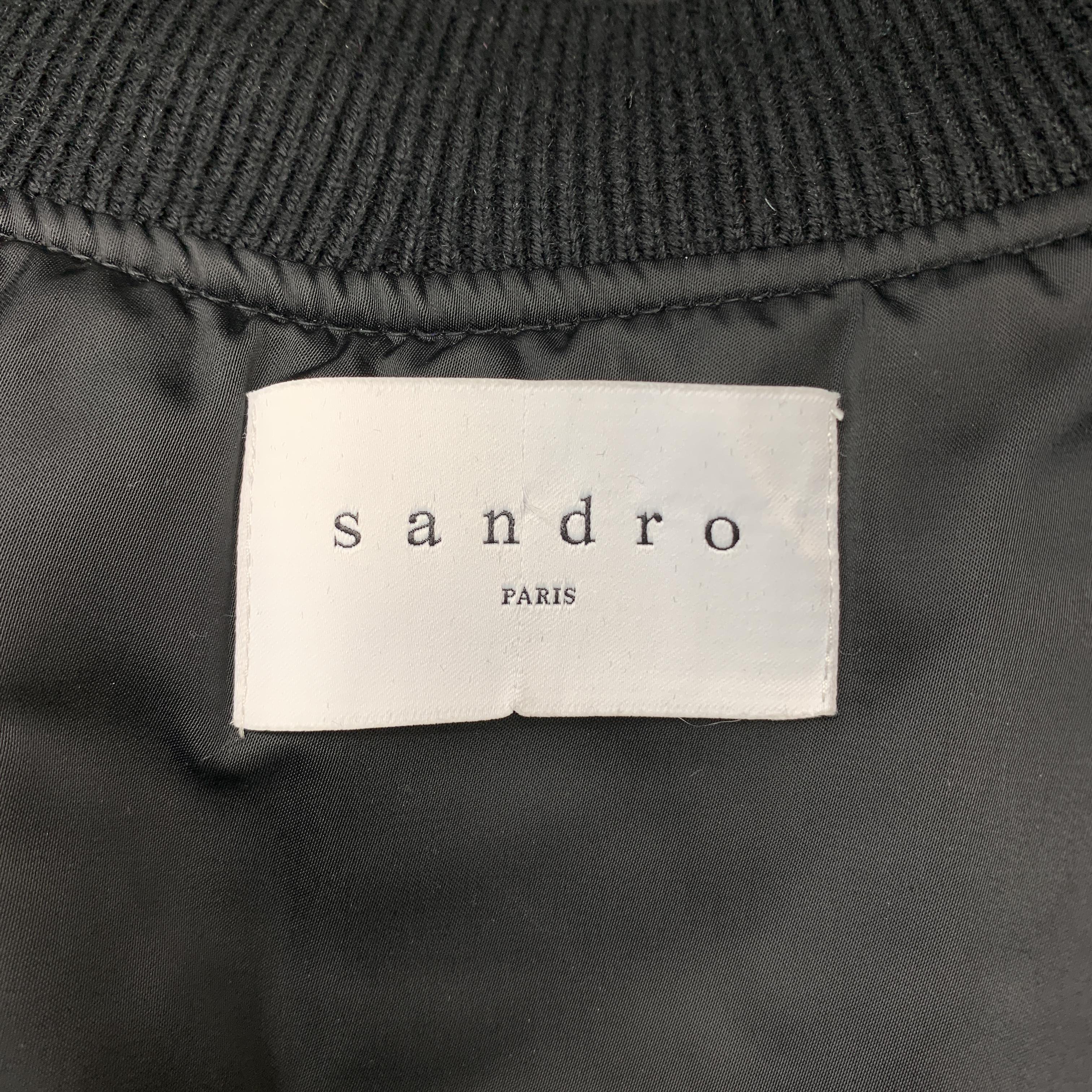 SANDRO Size XS Black Silver Tone Star Studded Nylon Bomber Flight Jacket 4