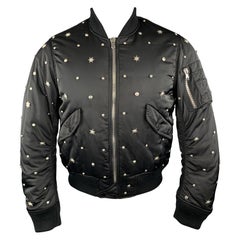 SANDRO Size XS Black Silver Tone Star Studded Nylon Bomber Flight Jacket