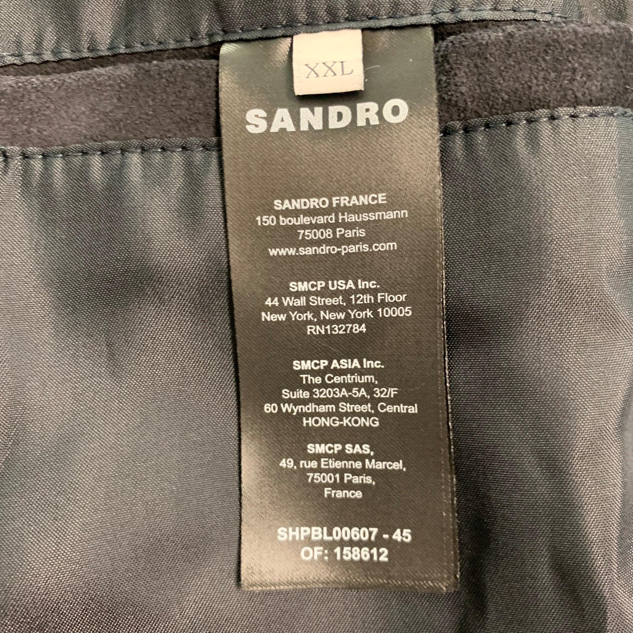 SANDRO Size XXL Black Suede Bomber Jacket For Sale 1
