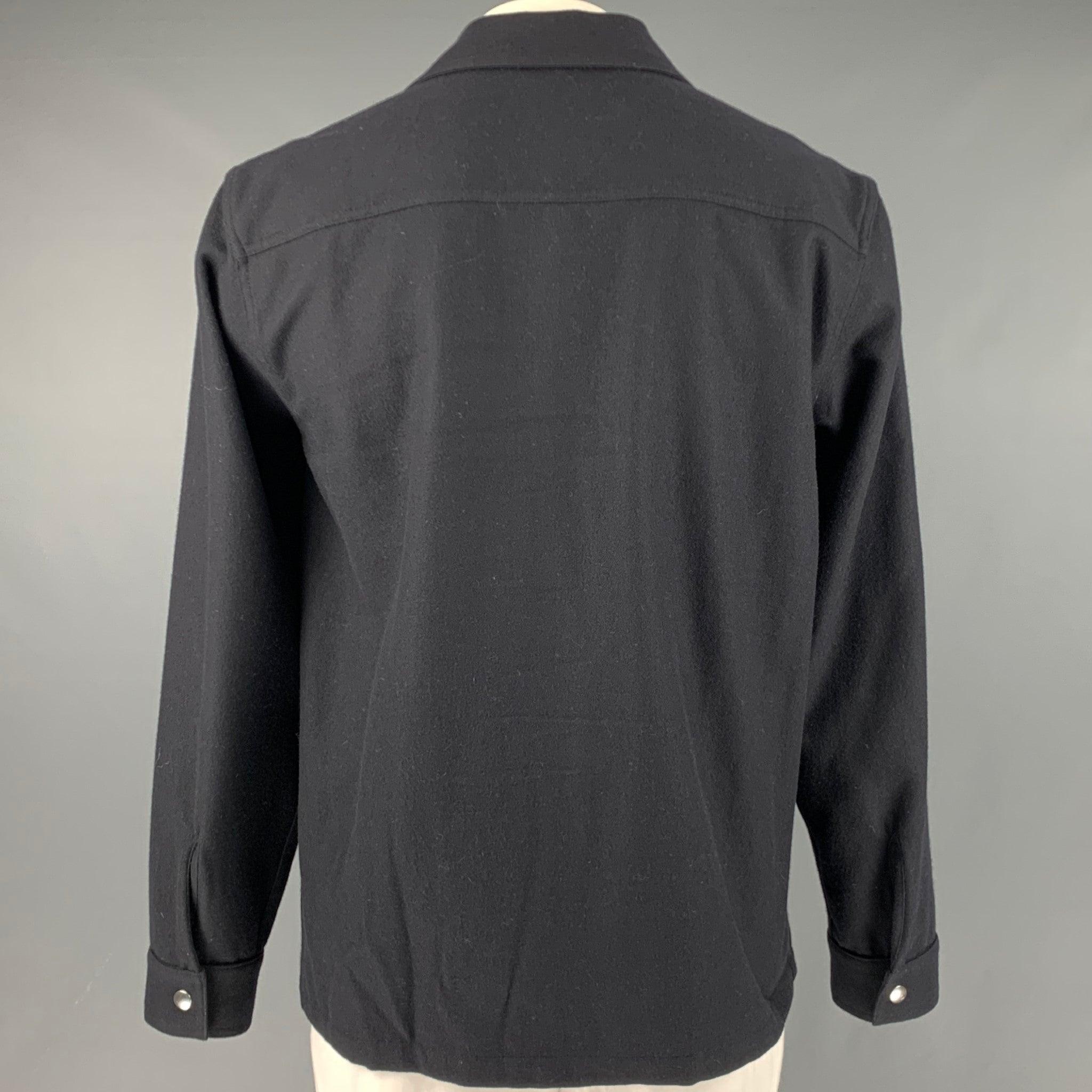 SANDRO Size XXL Black Wool Blend Snaps Long Sleeve Shirt In Excellent Condition In San Francisco, CA