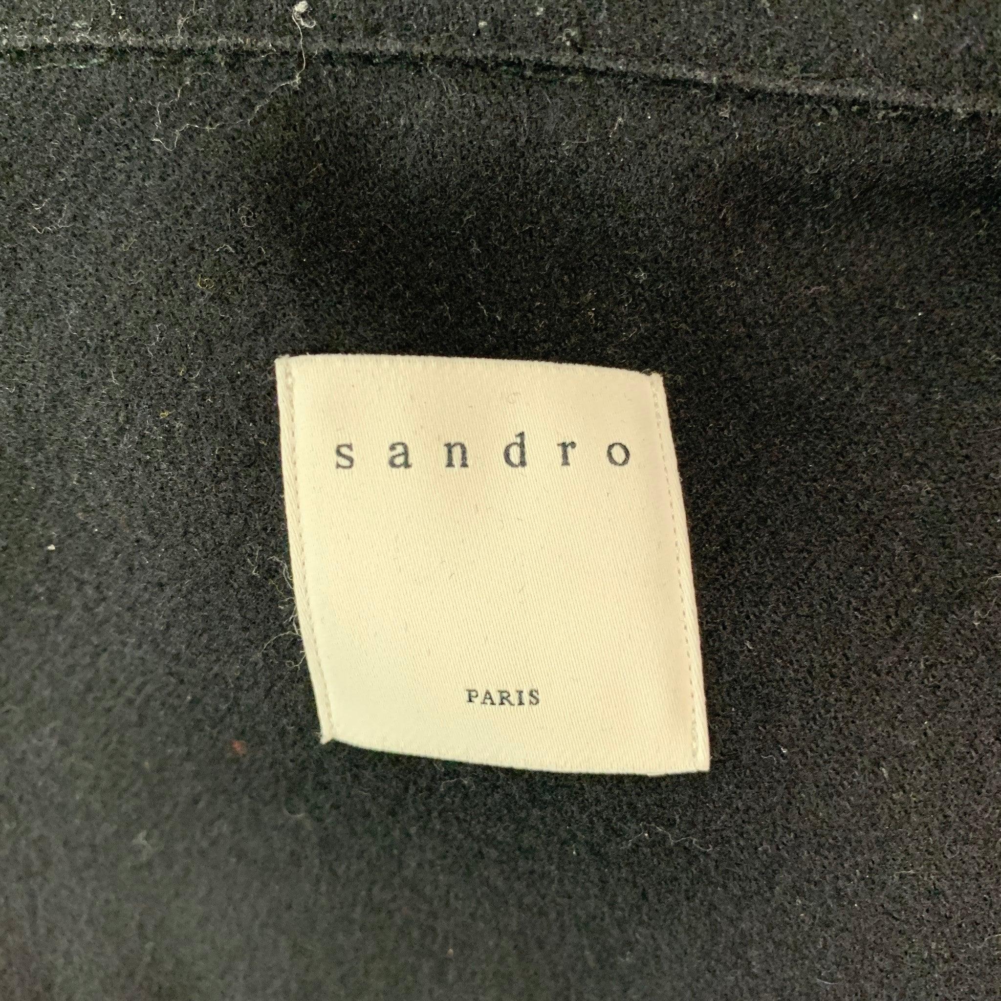 Men's SANDRO Size XXL Black Wool Blend Snaps Long Sleeve Shirt