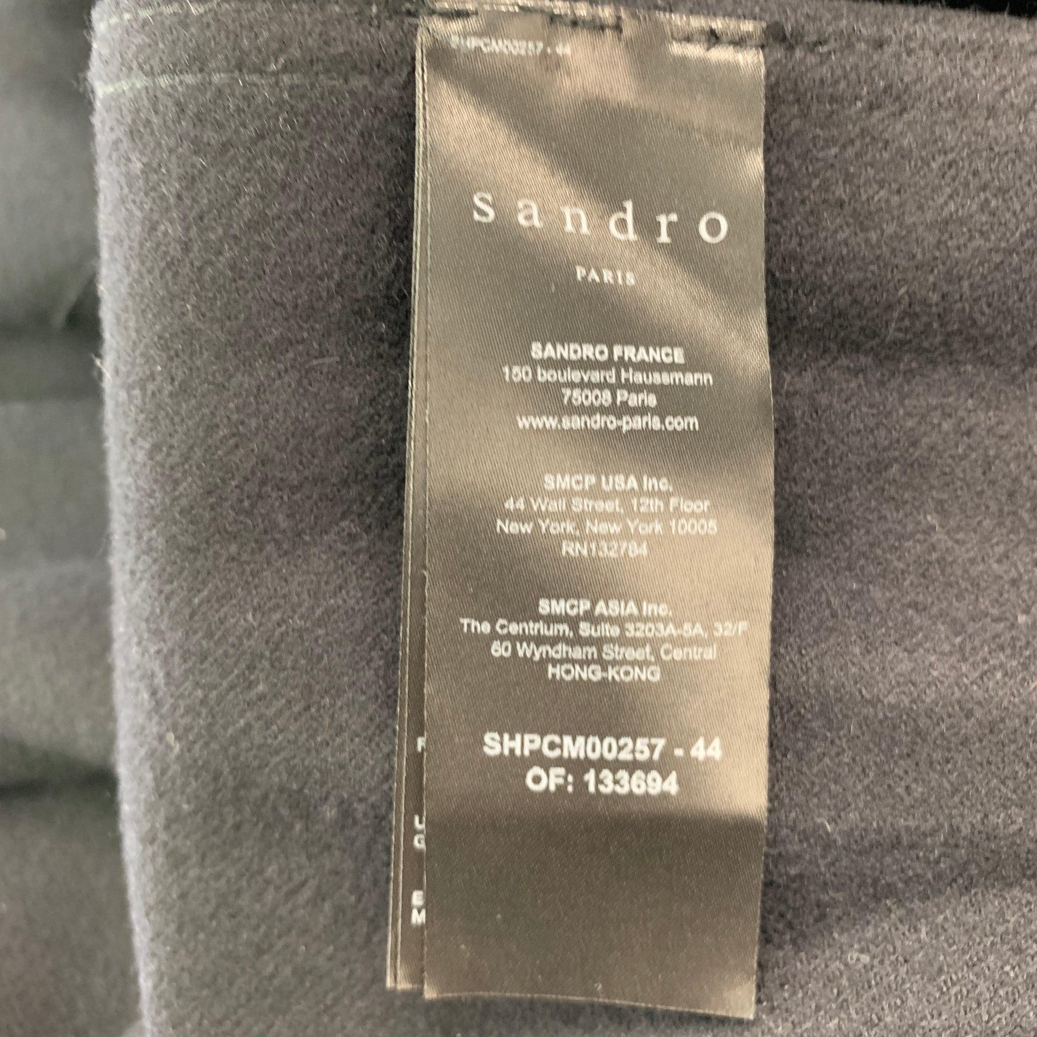 SANDRO Size XXL Black Wool Blend Snaps Long Sleeve Shirt 1