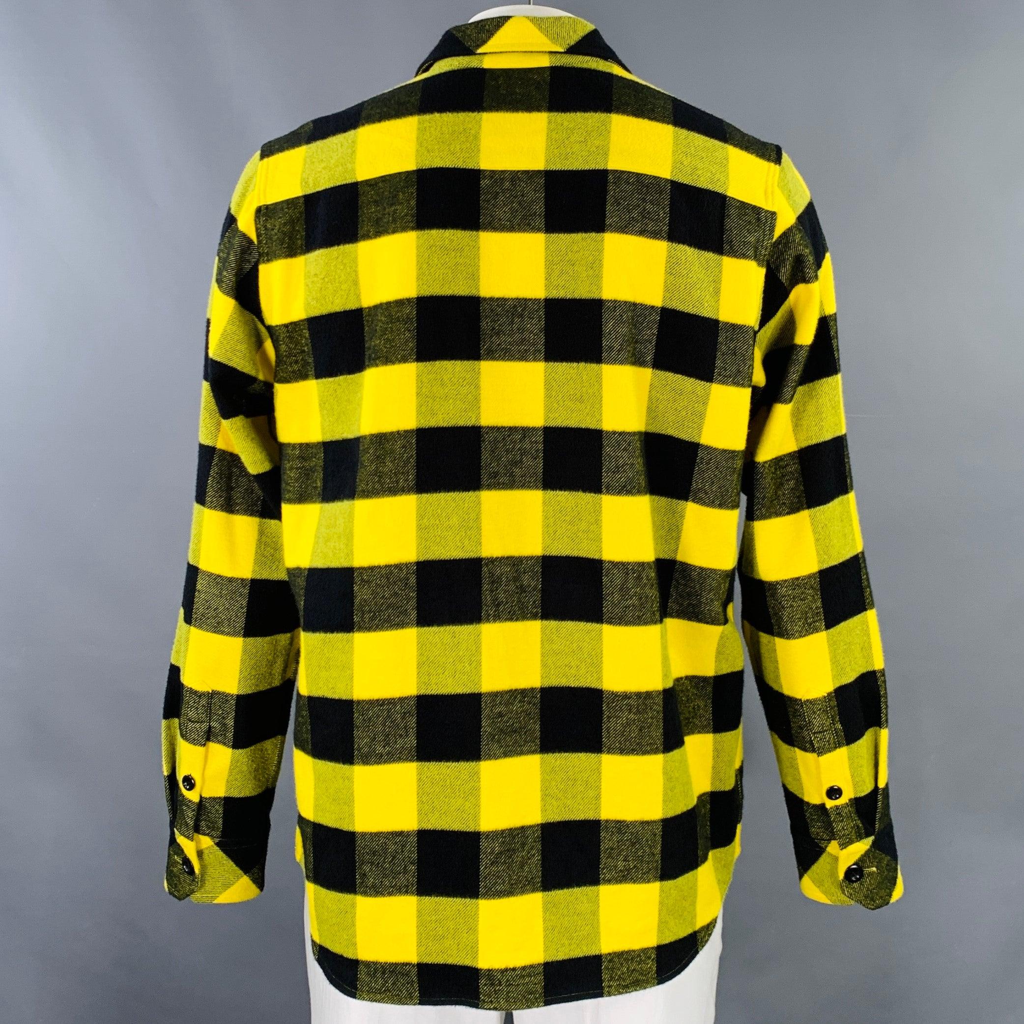 SANDRO Size XXL Yellow Black Buffalo Plaid Cotton Long Sleeve Shirt In Excellent Condition In San Francisco, CA