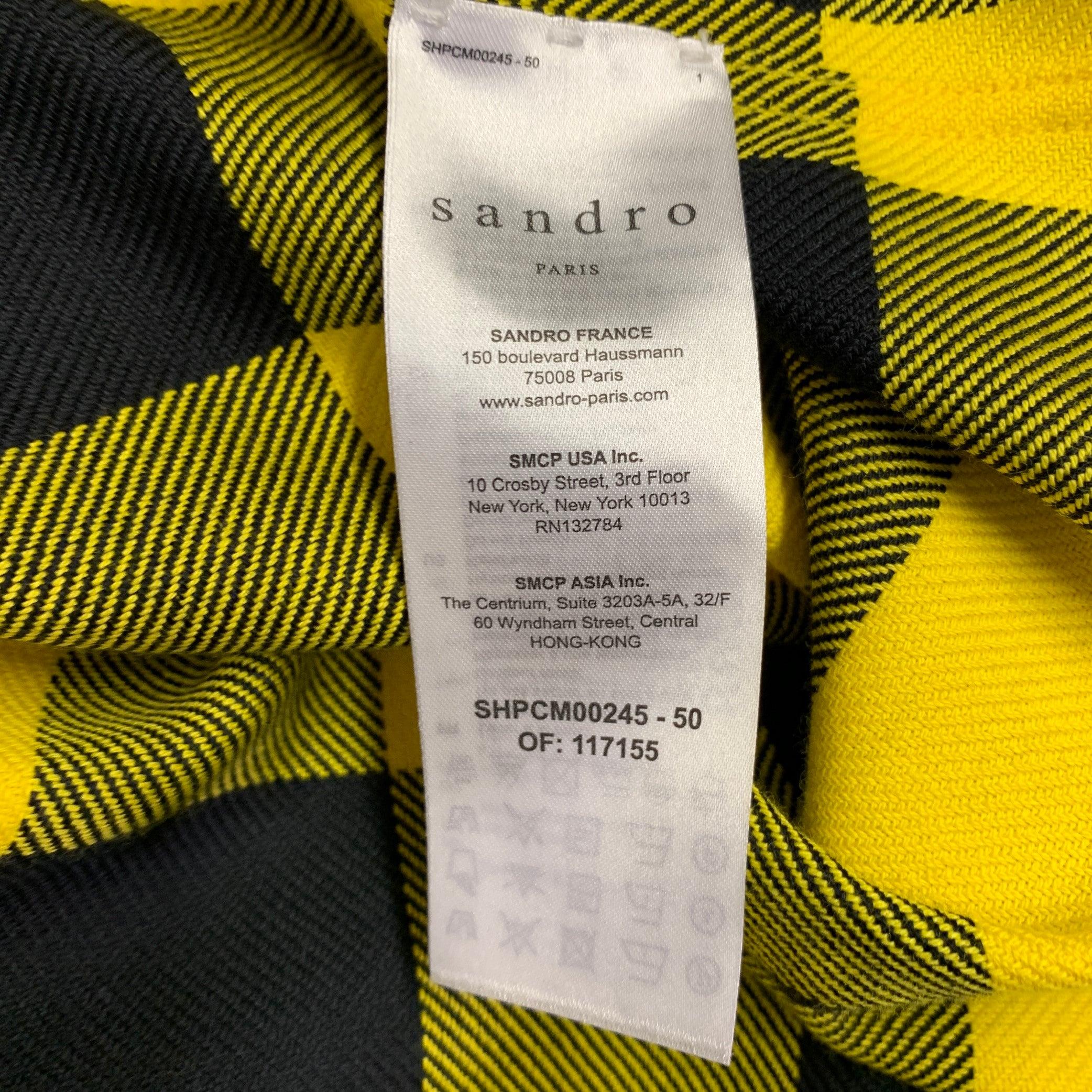 SANDRO Size XXL Yellow Black Buffalo Plaid Cotton Long Sleeve Shirt 1