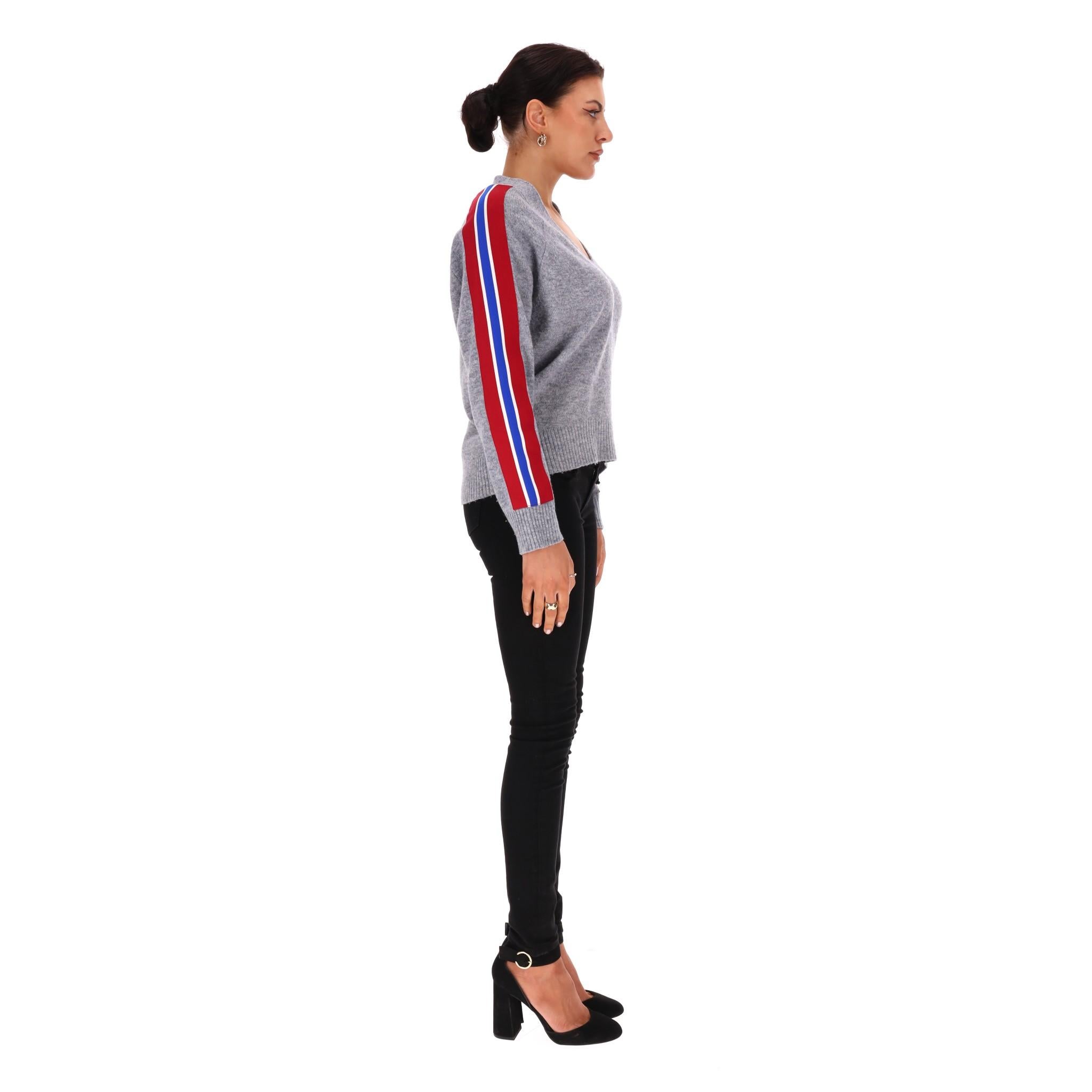 Gray Sandro Striped-Sleeve Wool Jumper