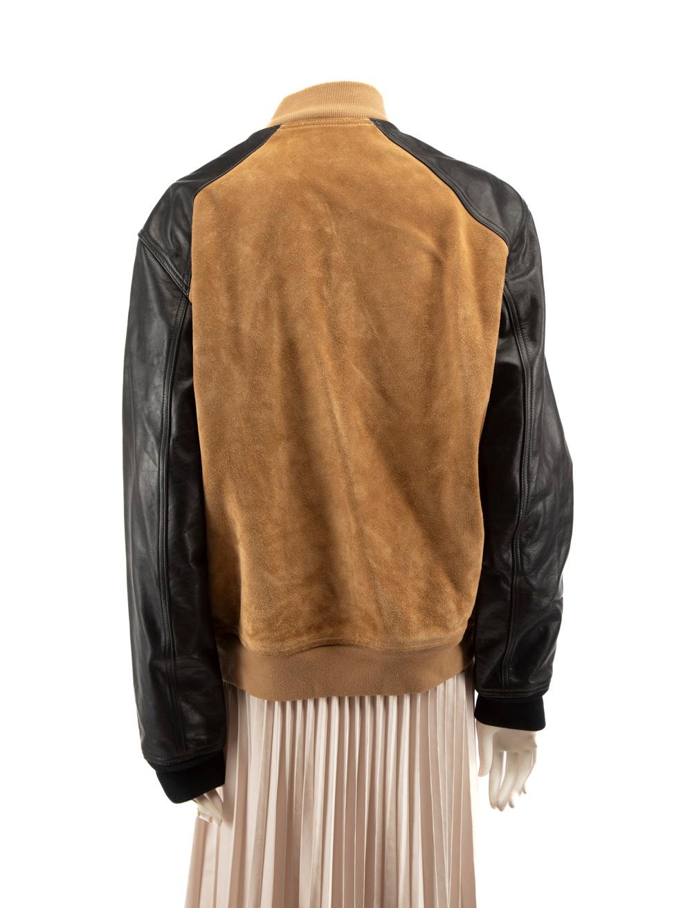 Beige Sandro Suede & Leather Bomber Jacket Size XL