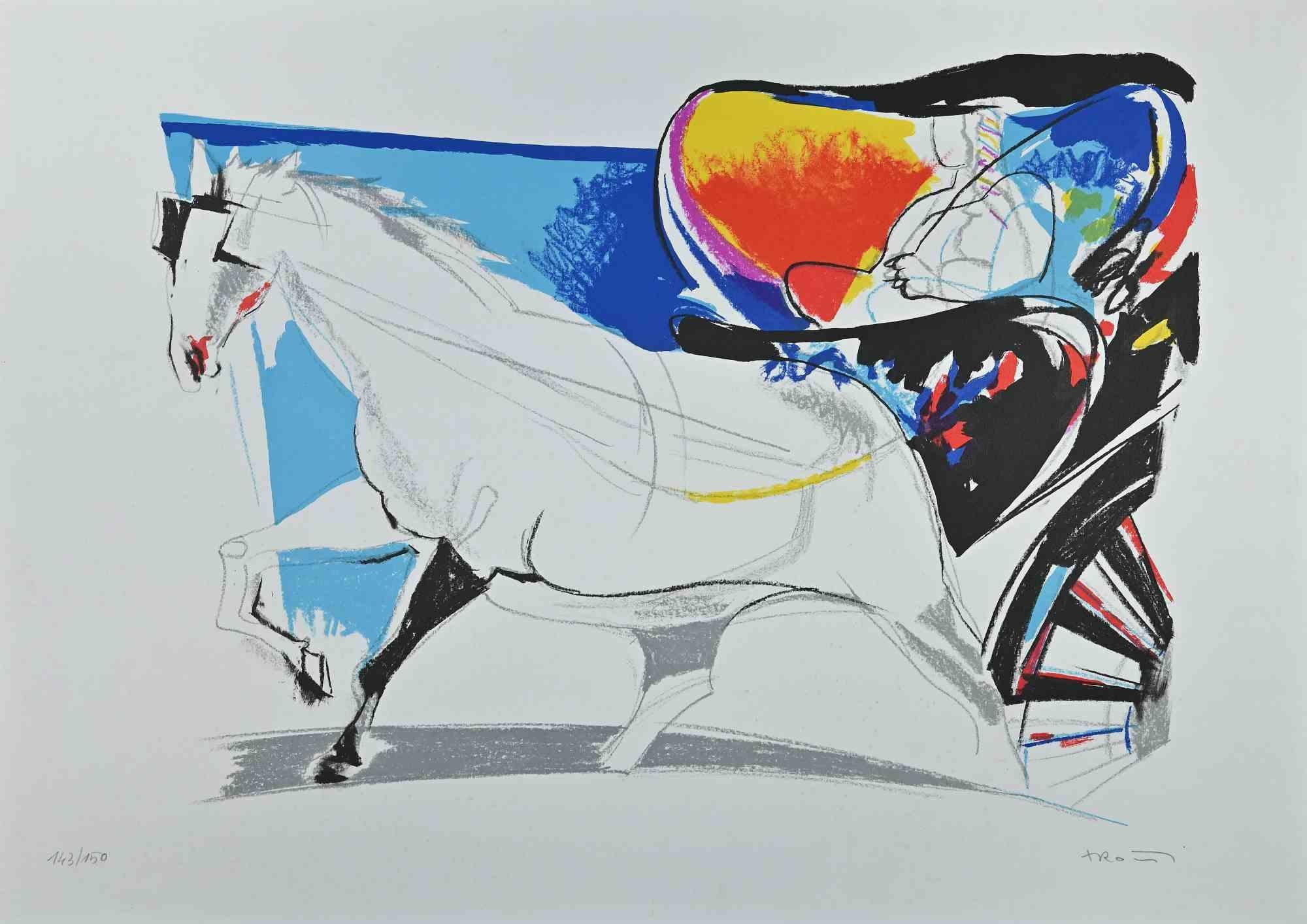 Risciò is an original colored lithograph on Fabriano Cotton watermarked paper realized by Sandro Trotti  in the 1970s and published by EuroMuseum Editore, Ancona.

Representing a barrow exalted by a wonderful contrast of colors, this original print