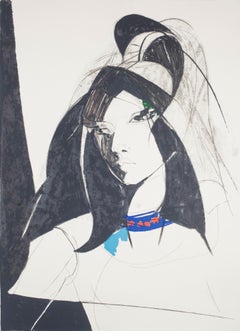 Vintage Young Woman - Original Lithograph by Sandro Trotti - 1980s