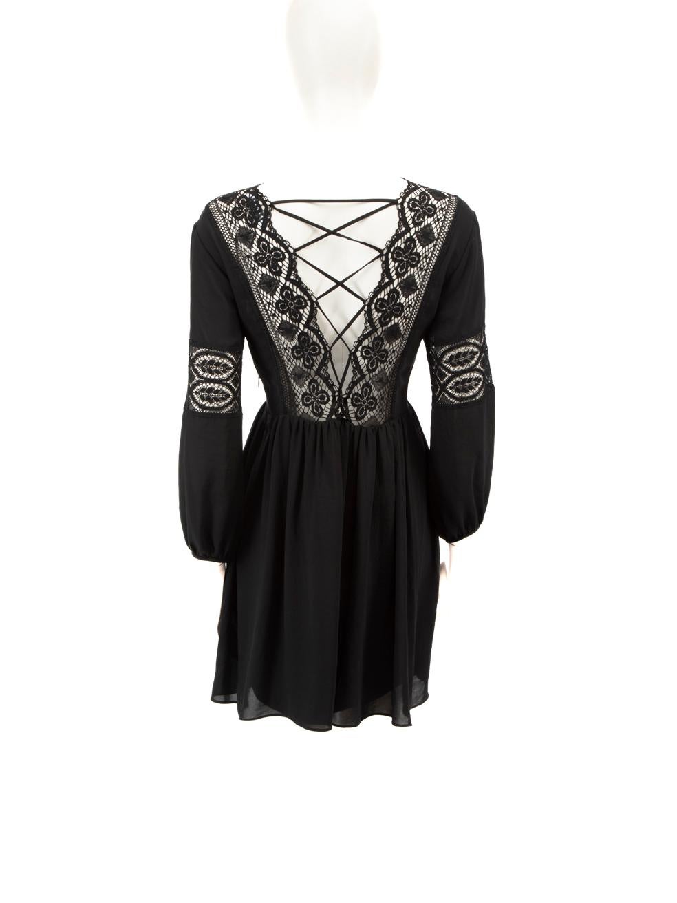 Black Sandro V Neck Lace Panel Mini Dress Size S