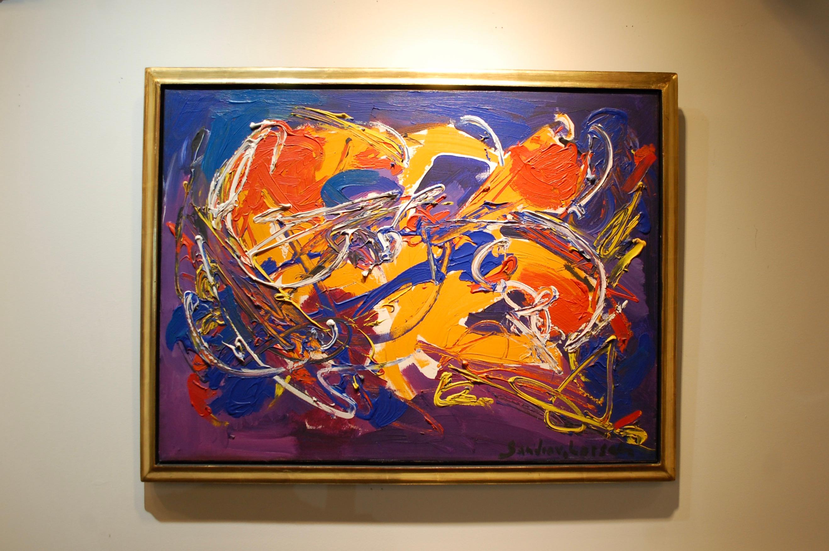  Abstrakter Expressionist mit orangefarbenen und blauen Farben  im Angebot 1