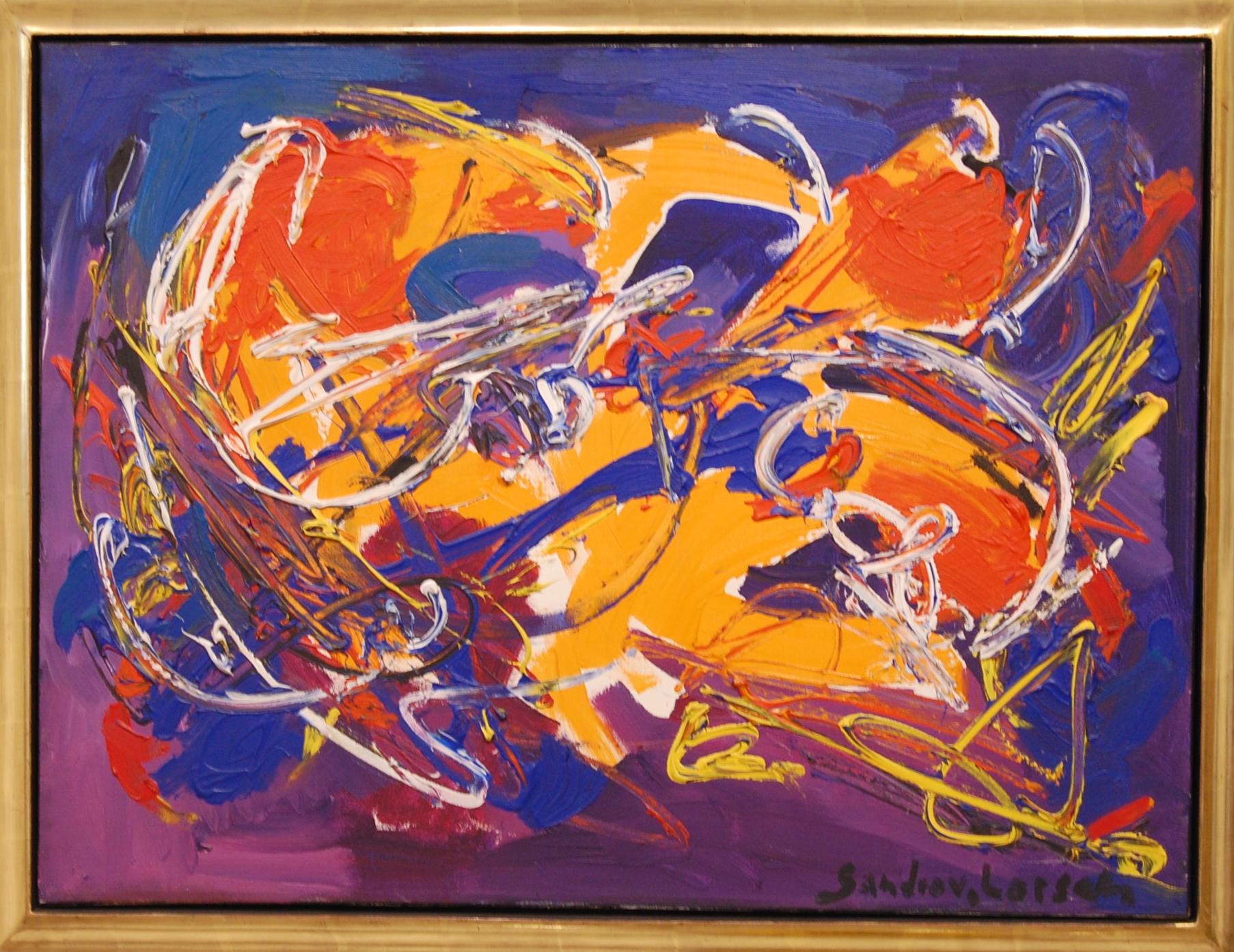 Sandro von Lorsch Abstract Painting –  Abstrakter Expressionist mit orangefarbenen und blauen Farben 