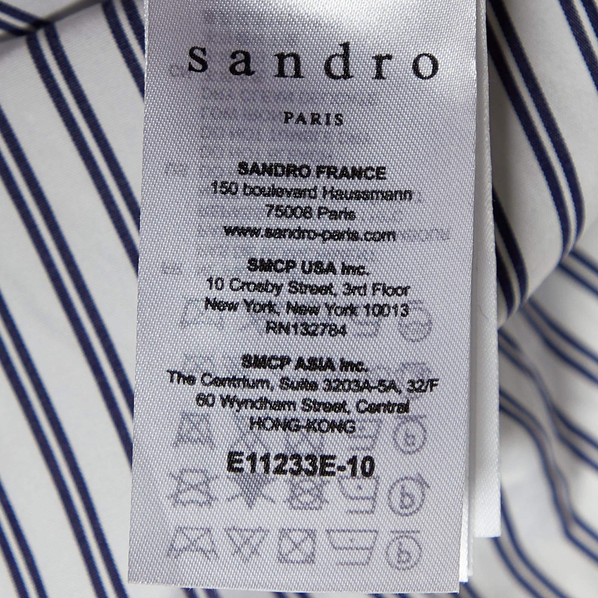 Sandro White/Blue Striped Cotton Lace Trim Dorothee Top L For Sale 1