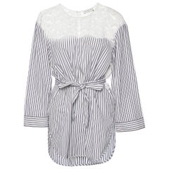 Sandro - Top Dorothee rayé blanc/bleu avec bordure en dentelle de coton L