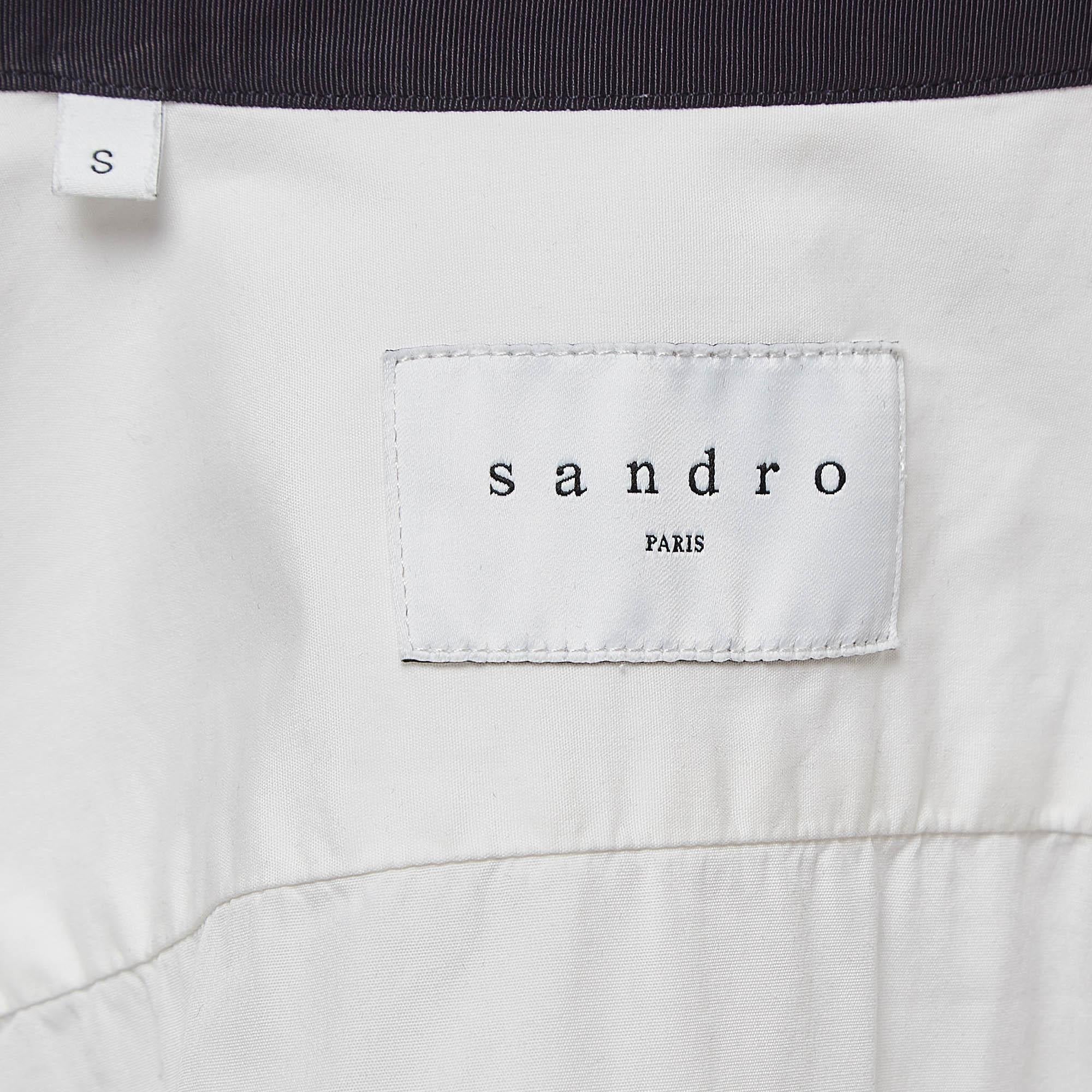 Sandro White Contrast Band Collar Cotton Shirt S In Excellent Condition For Sale In Dubai, Al Qouz 2