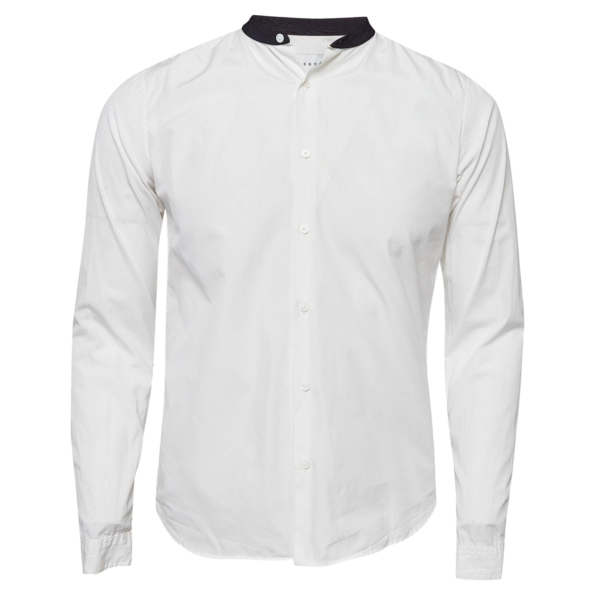 Sandro Camisa de Algodón Blanca con Cuello de Banda en Contraste S