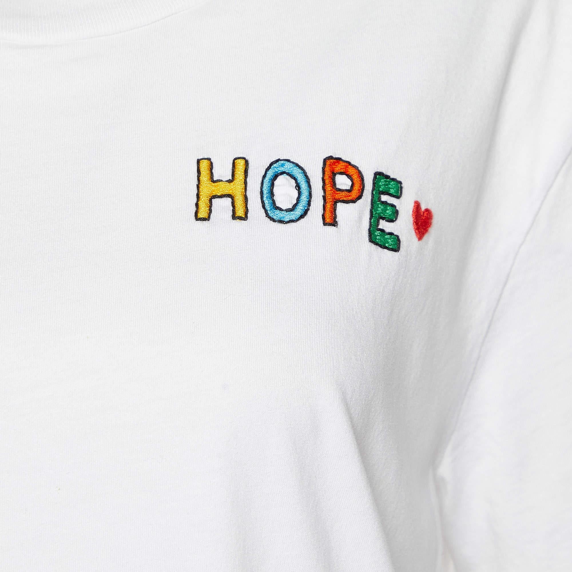 Gray Sandro White Cotton Hope Embroidered Crew Neck T-Shirt S For Sale