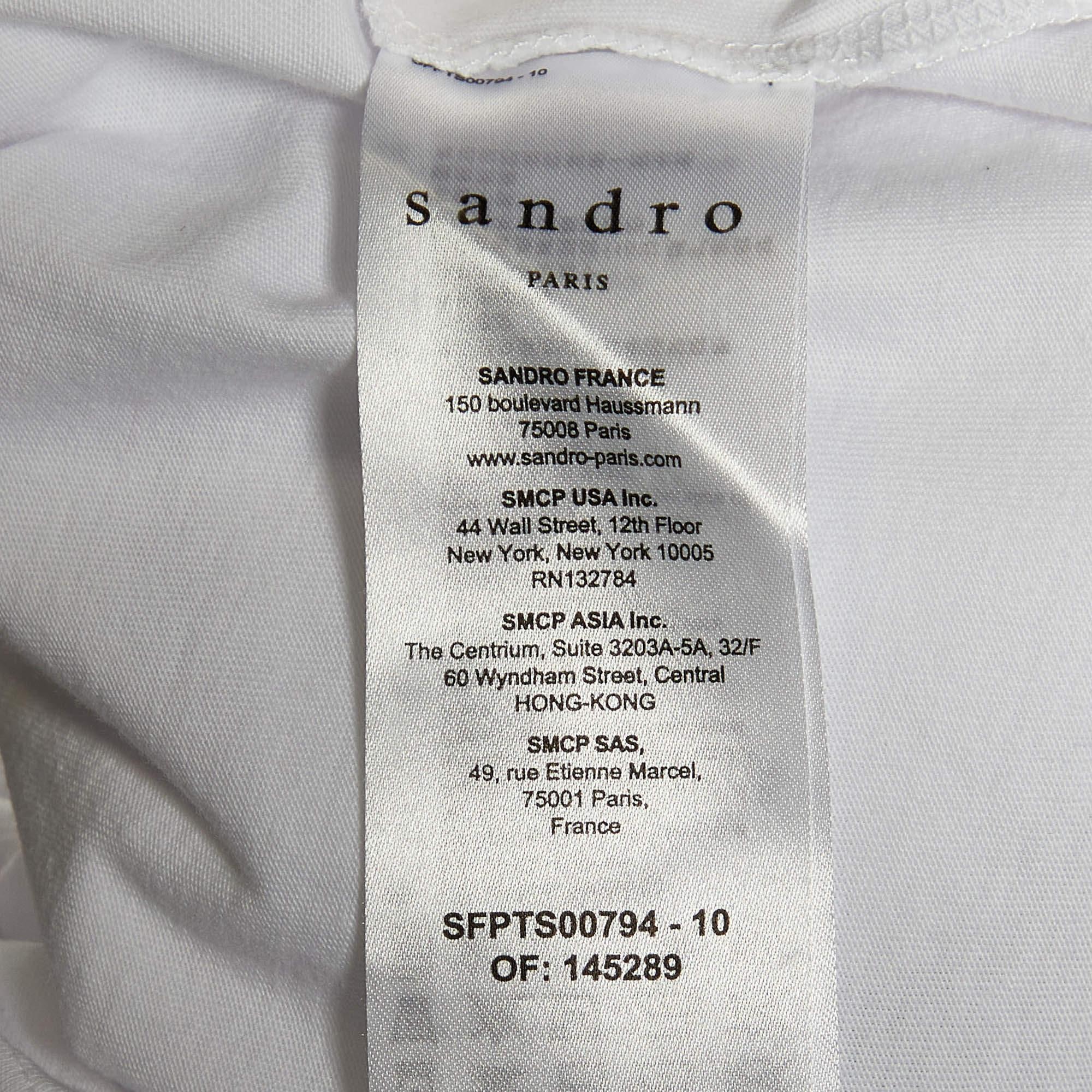 Women's Sandro White Cotton Hope Embroidered Crew Neck T-Shirt S For Sale