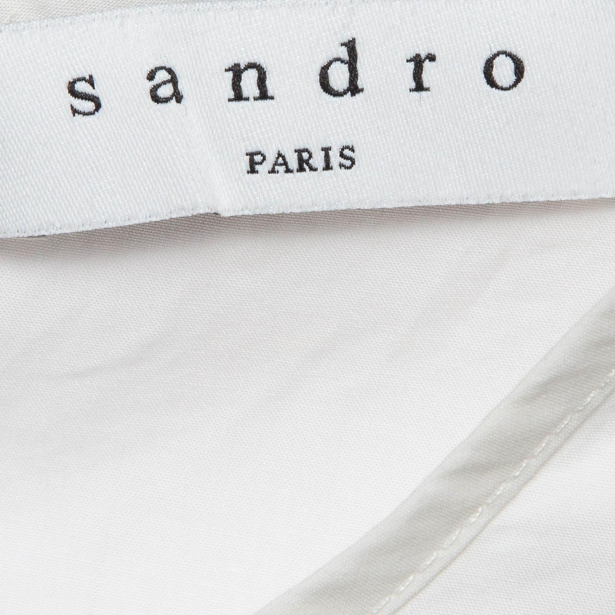 Sandro White Cotton Puff Sleeves Top M In Good Condition For Sale In Dubai, Al Qouz 2