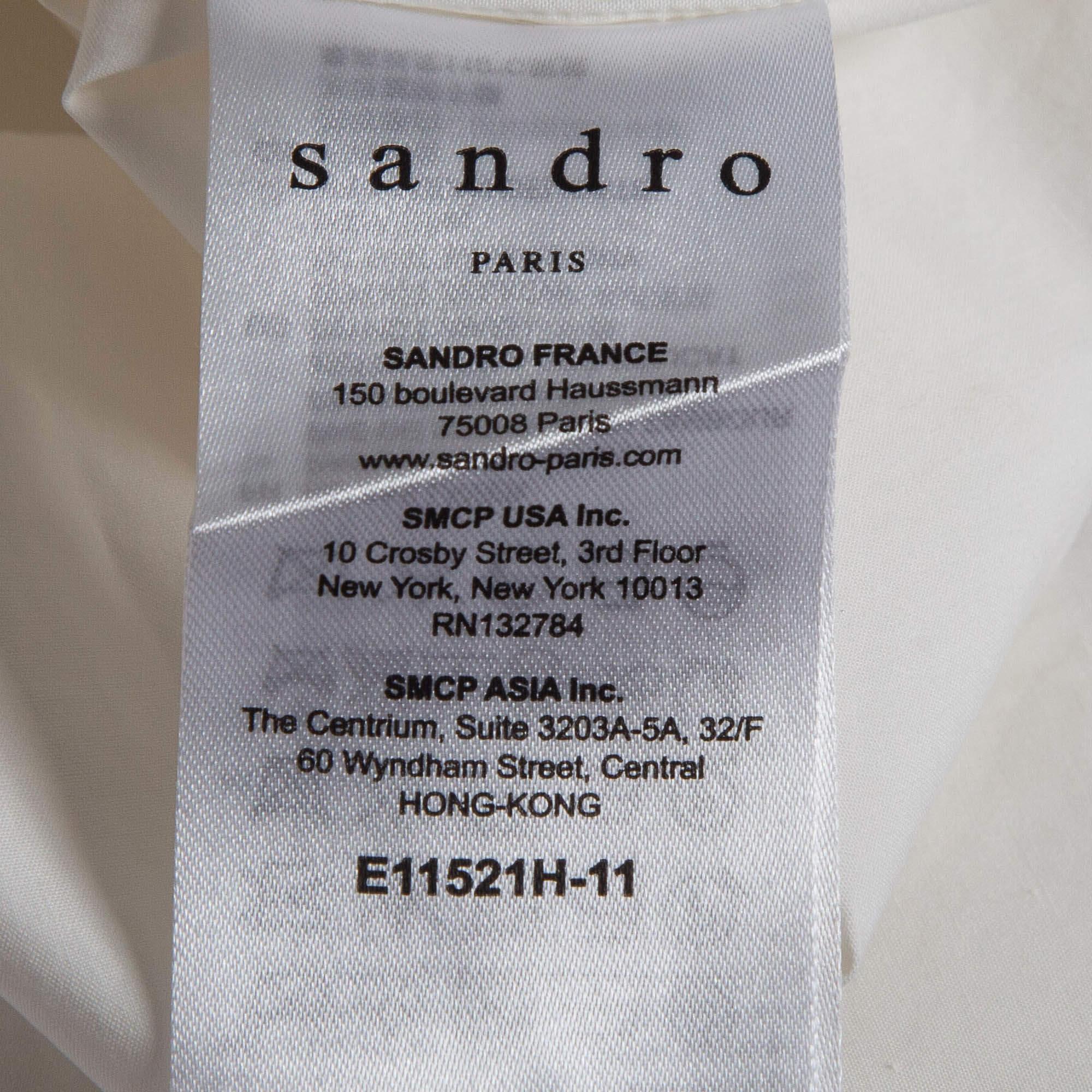 Women's Sandro White Cotton Puff Sleeves Top M For Sale