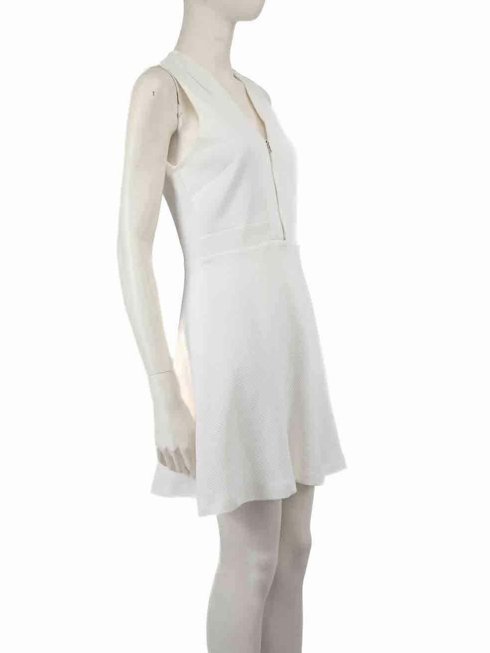 CONDITION is Very good. Hardly any visible wear to dress is evident on this used Sandro designer resale item.
 
 
 
 Details
 
 
 White
 
 Polyester
 
 Mini dress
 
 Textured
 
 Cut out detail on front and back
 
 Sleeveless
 
 V neckline
 
 Front