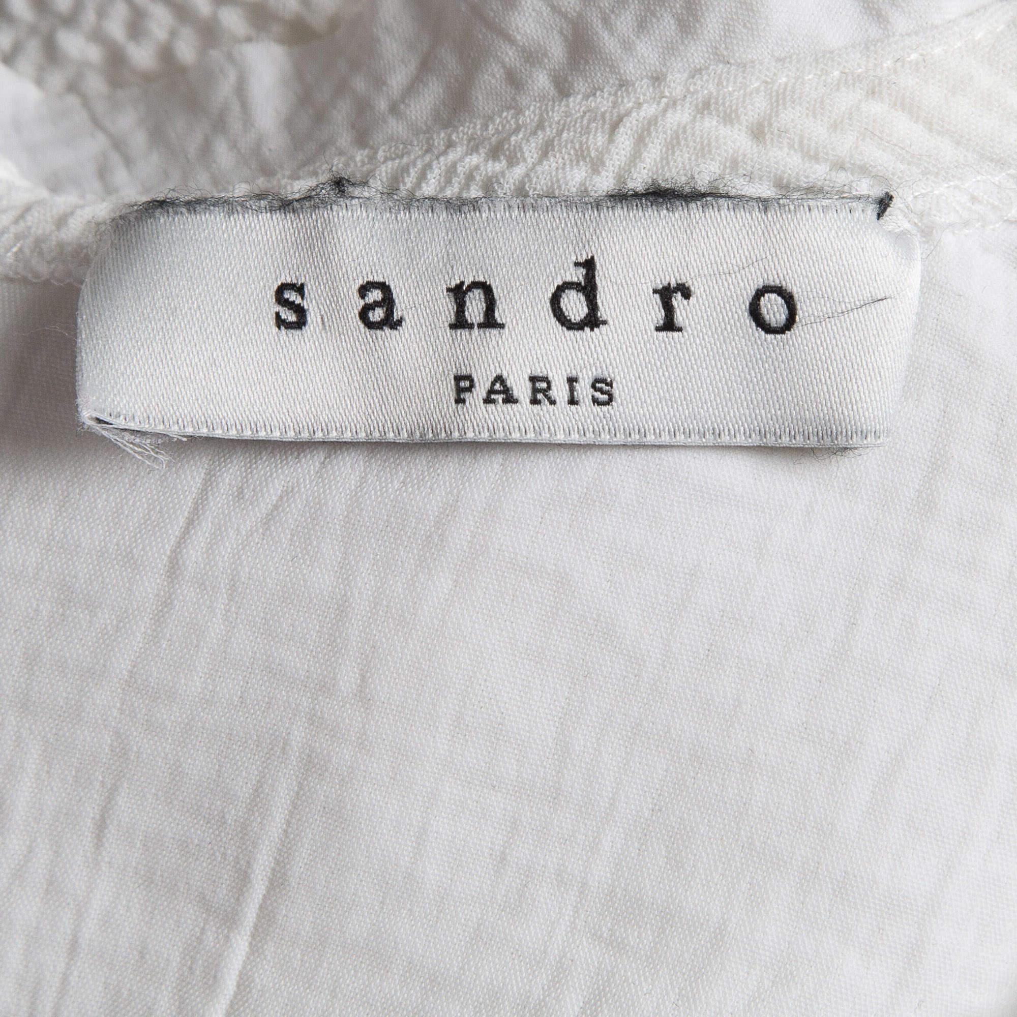 Sandro White Gauze Long Sleeve Top S In Good Condition For Sale In Dubai, Al Qouz 2