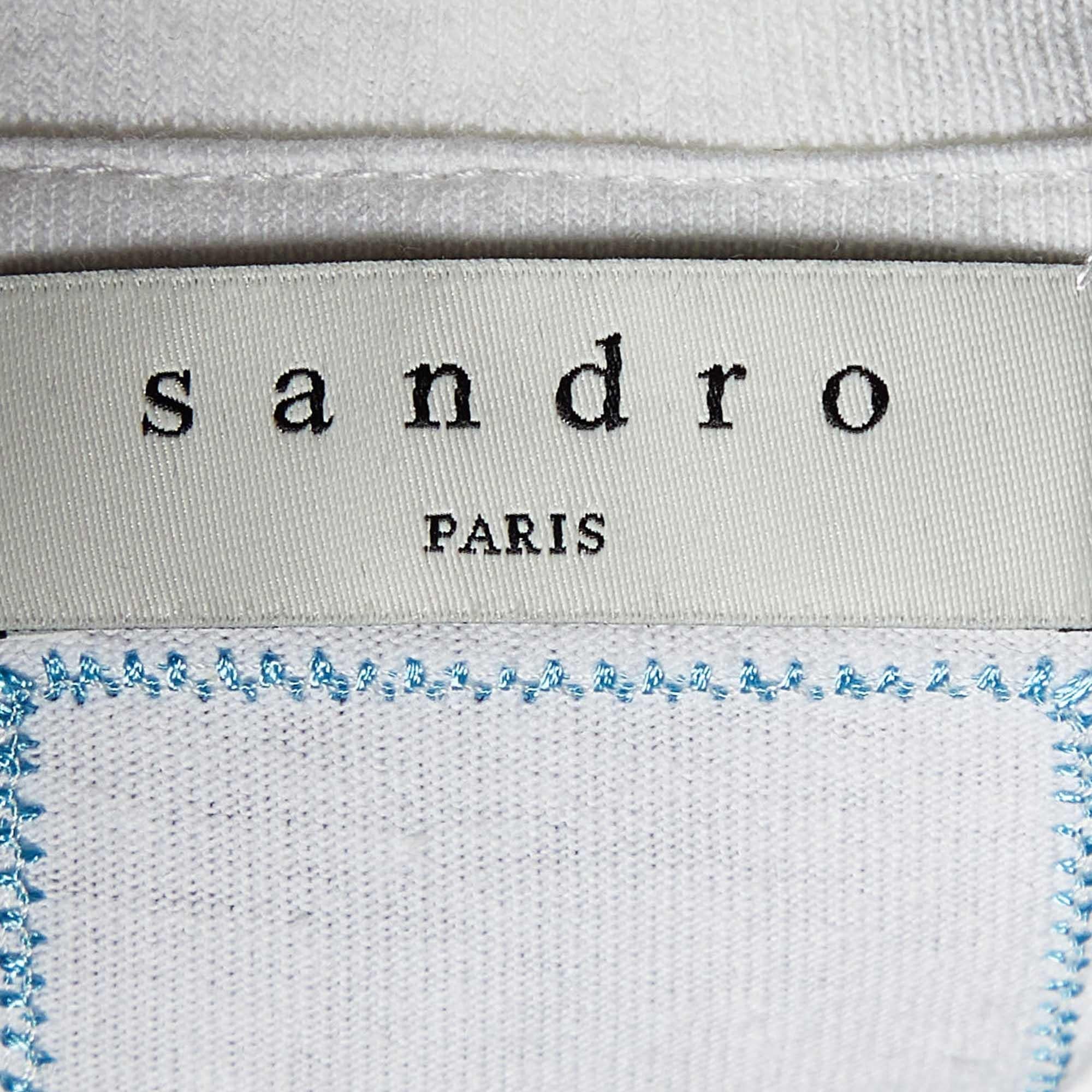 Women's Sandro White Graphic Print Cotton Crew Neck T-Shirt M For Sale