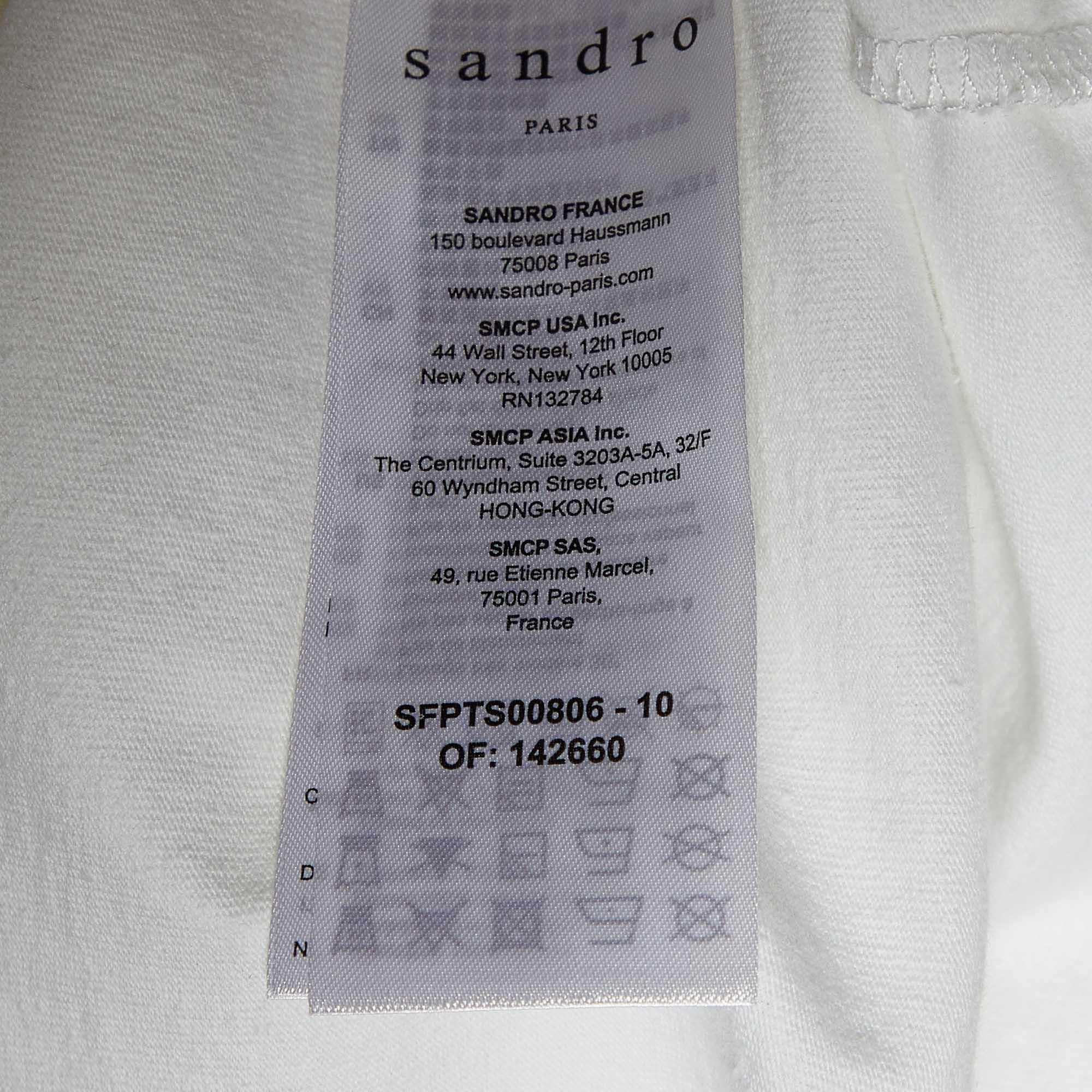 Sandro White Graphic Print Cotton Crew Neck T-Shirt M For Sale 2