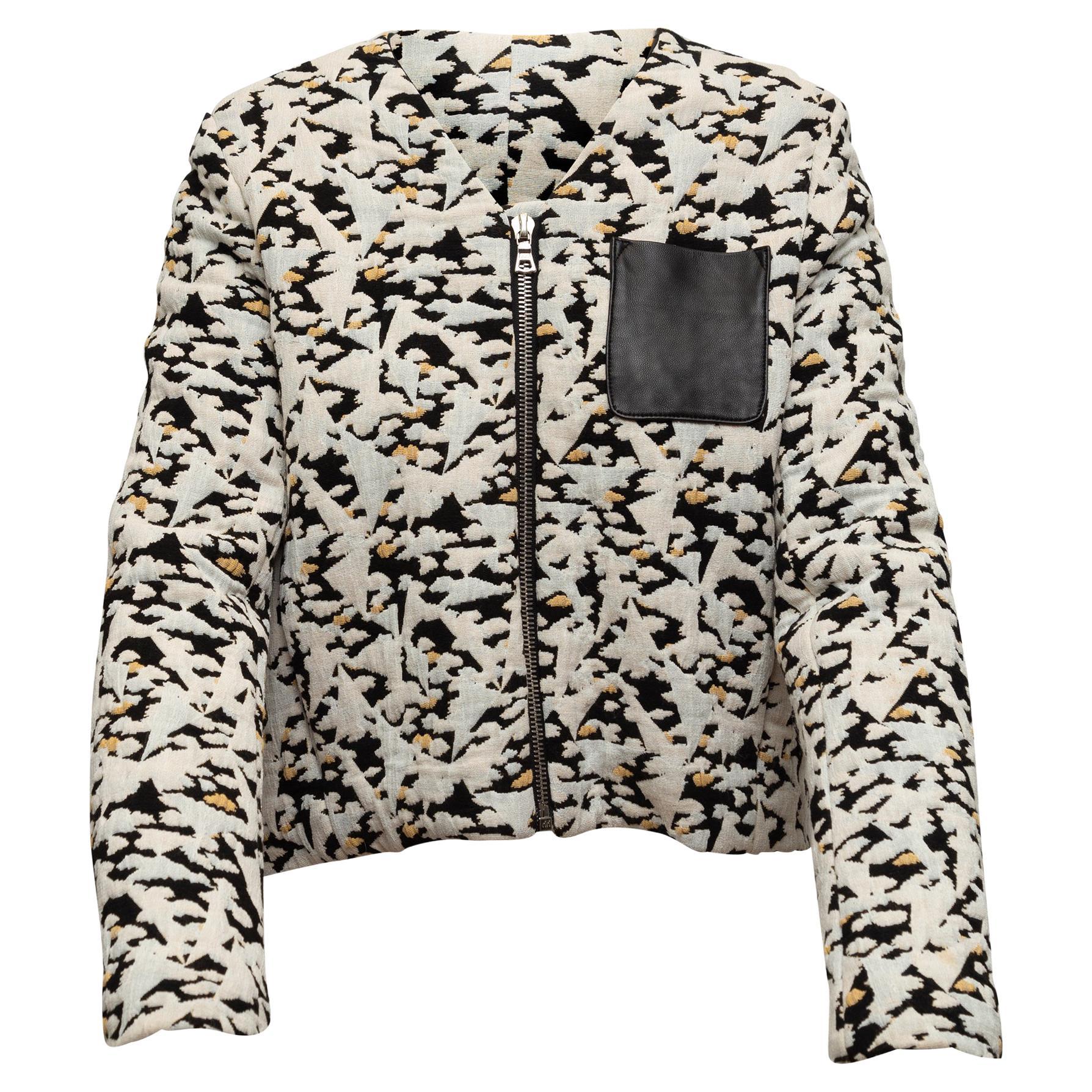 Sandro White & Multicolor Collarless Patterned Jacket