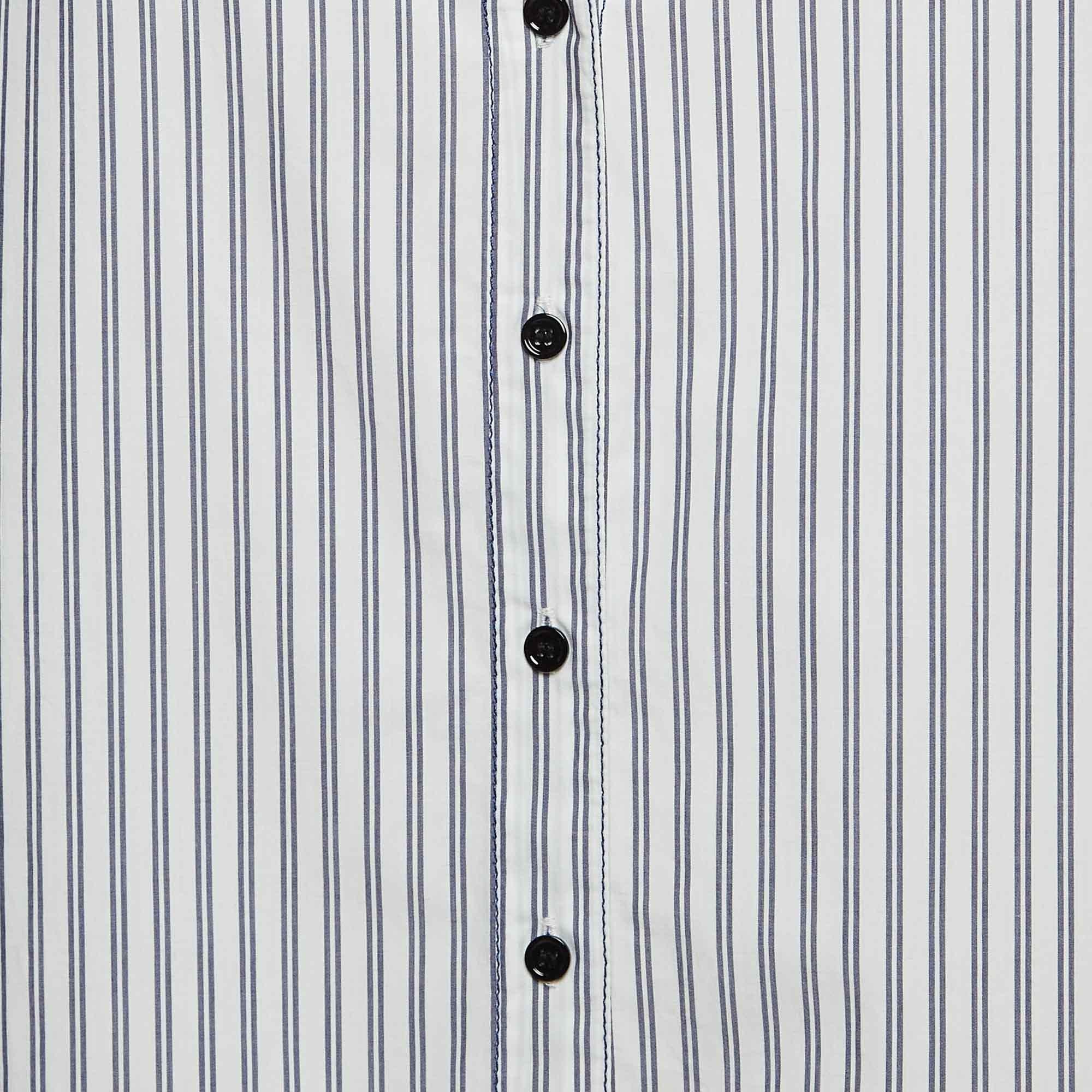 Gray Sandro White Pinstripe V-Neck Top L For Sale