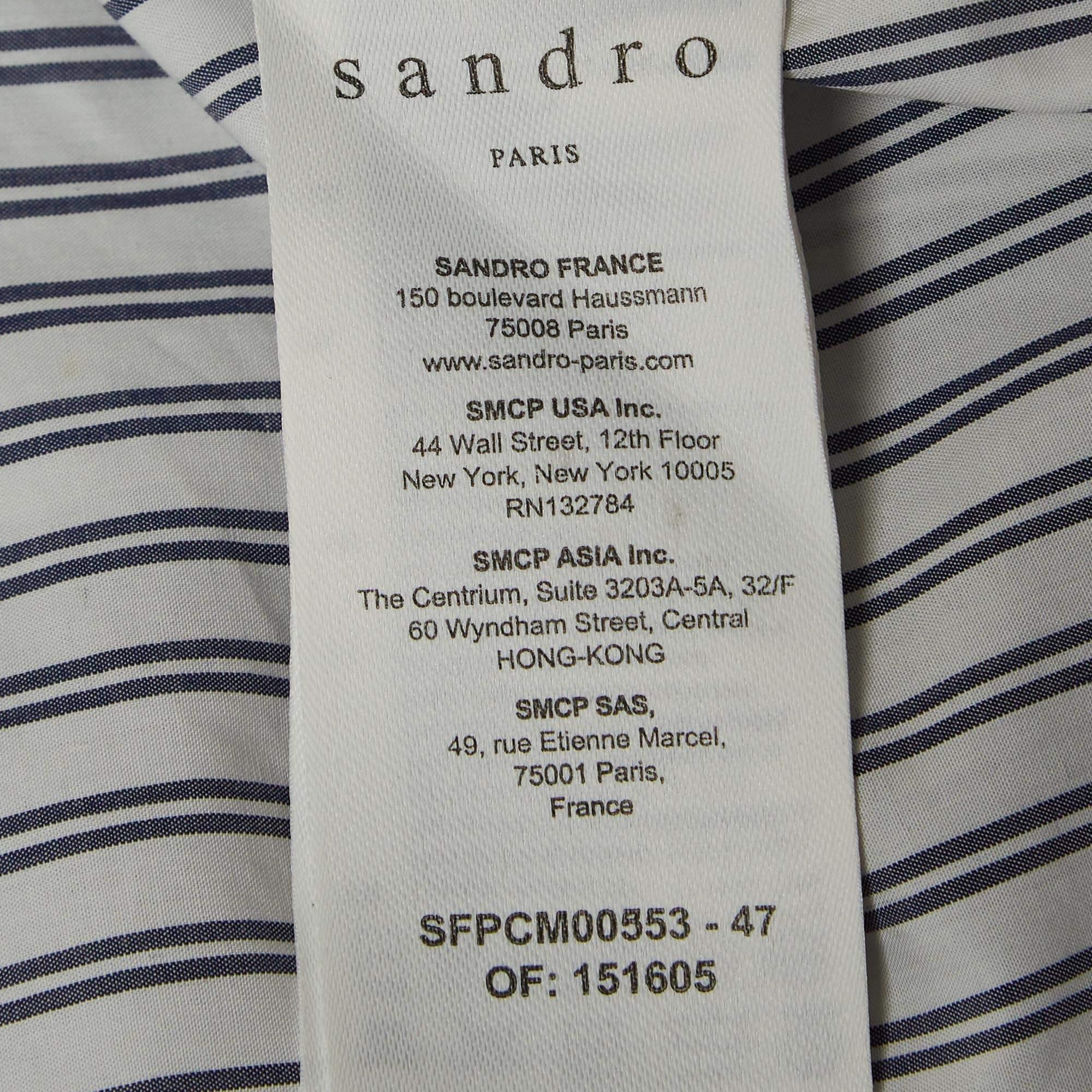 Women's Sandro White Pinstripe V-Neck Top L For Sale