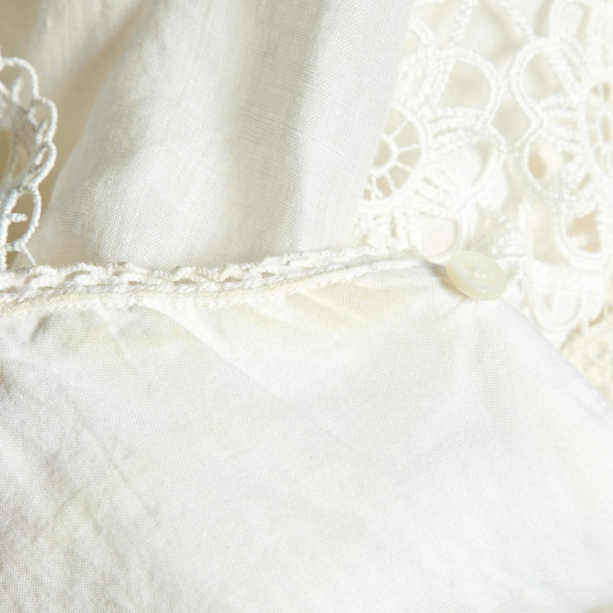 Gray Sandro White Ramie Lace Trim Ruffled Top L For Sale