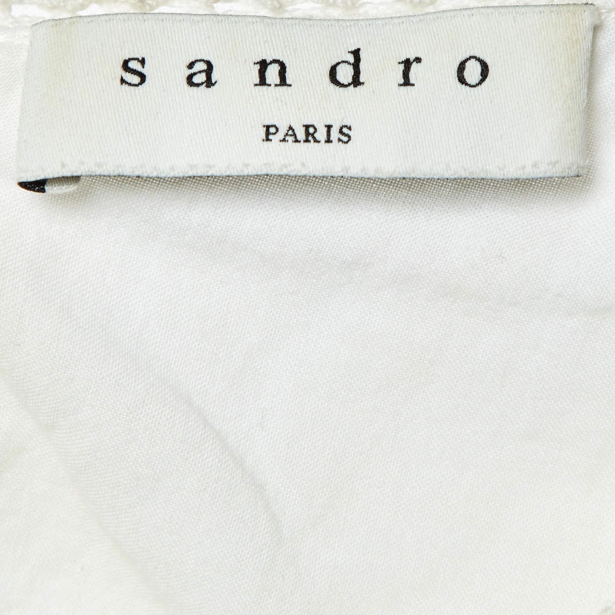 Sandro White Ramie Lace Trim Ruffled Top L For Sale 2