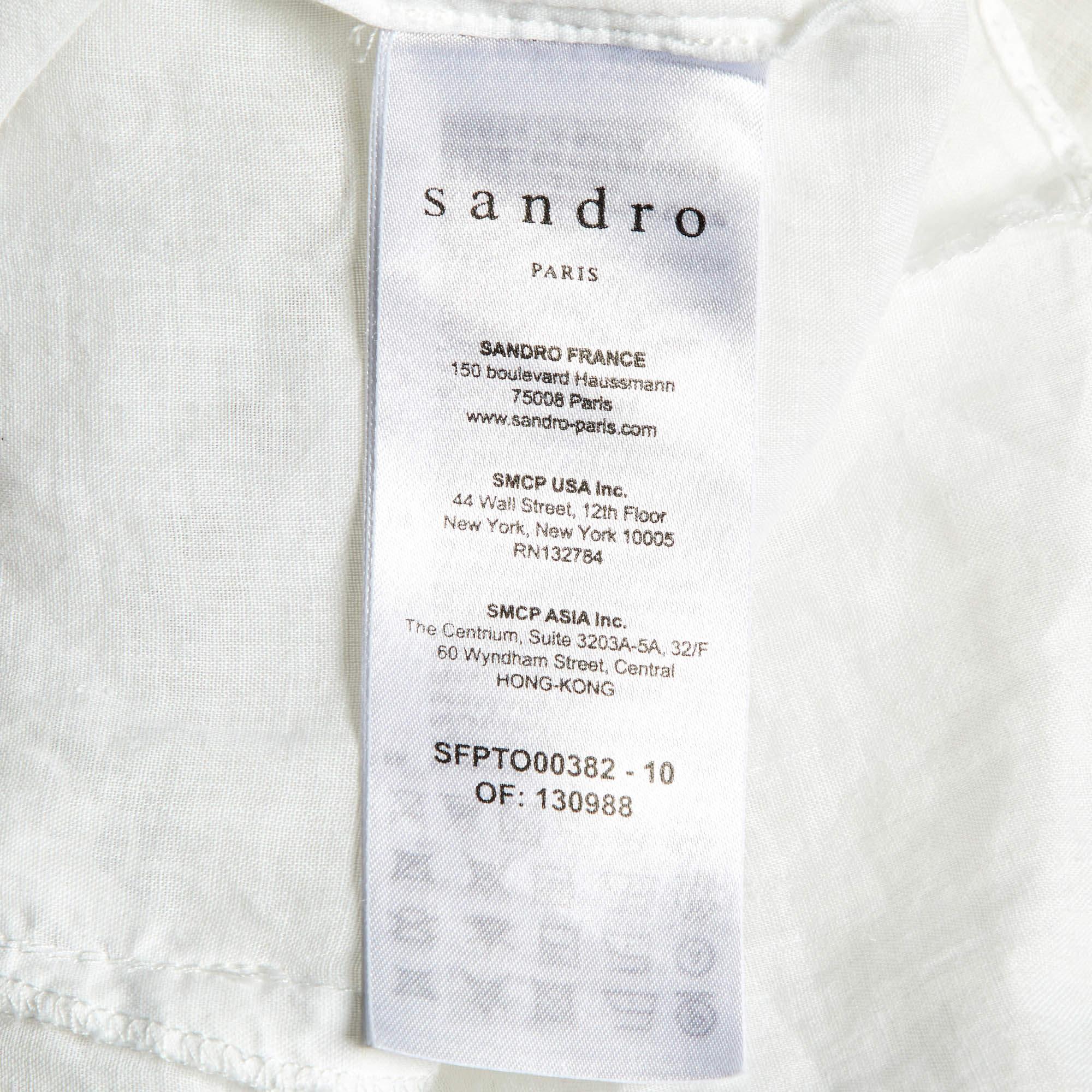 Sandro White Ramie Lace Trim Ruffled Top L For Sale 3
