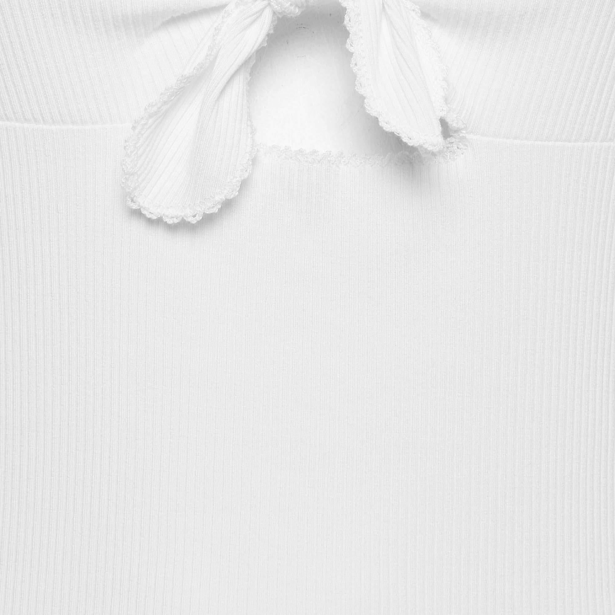 Gray Sandro White Rib Knit Knotted Neck Sleeveless Top S For Sale