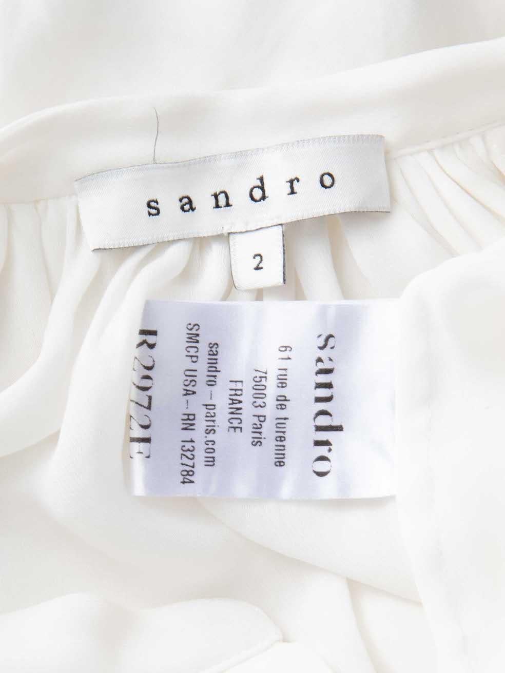 Women's Sandro White Ruffle Sheer Knee-Length Dress Size M For Sale