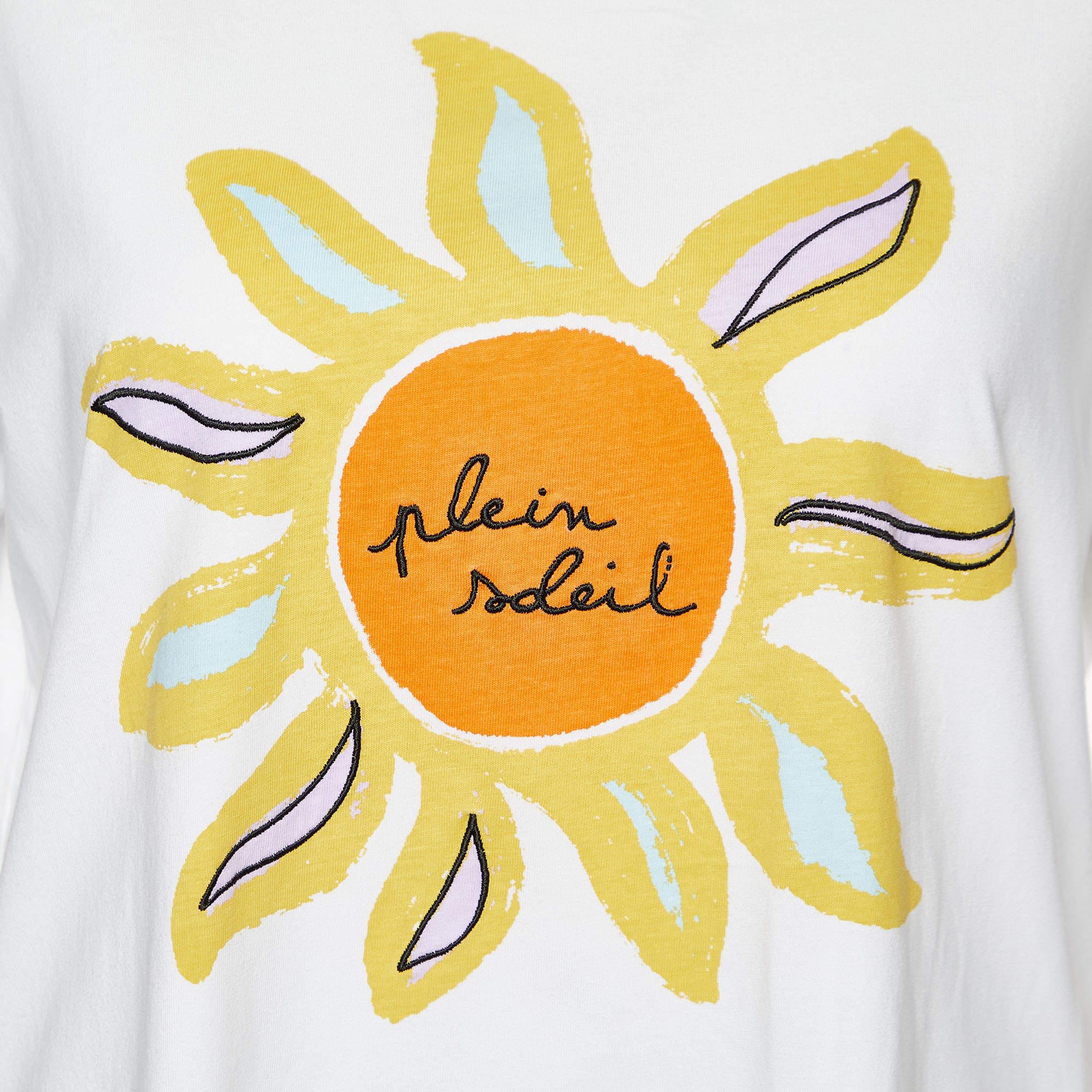 Gray Sandro White Sun Print Cotton Crew Neck T-Shirt M