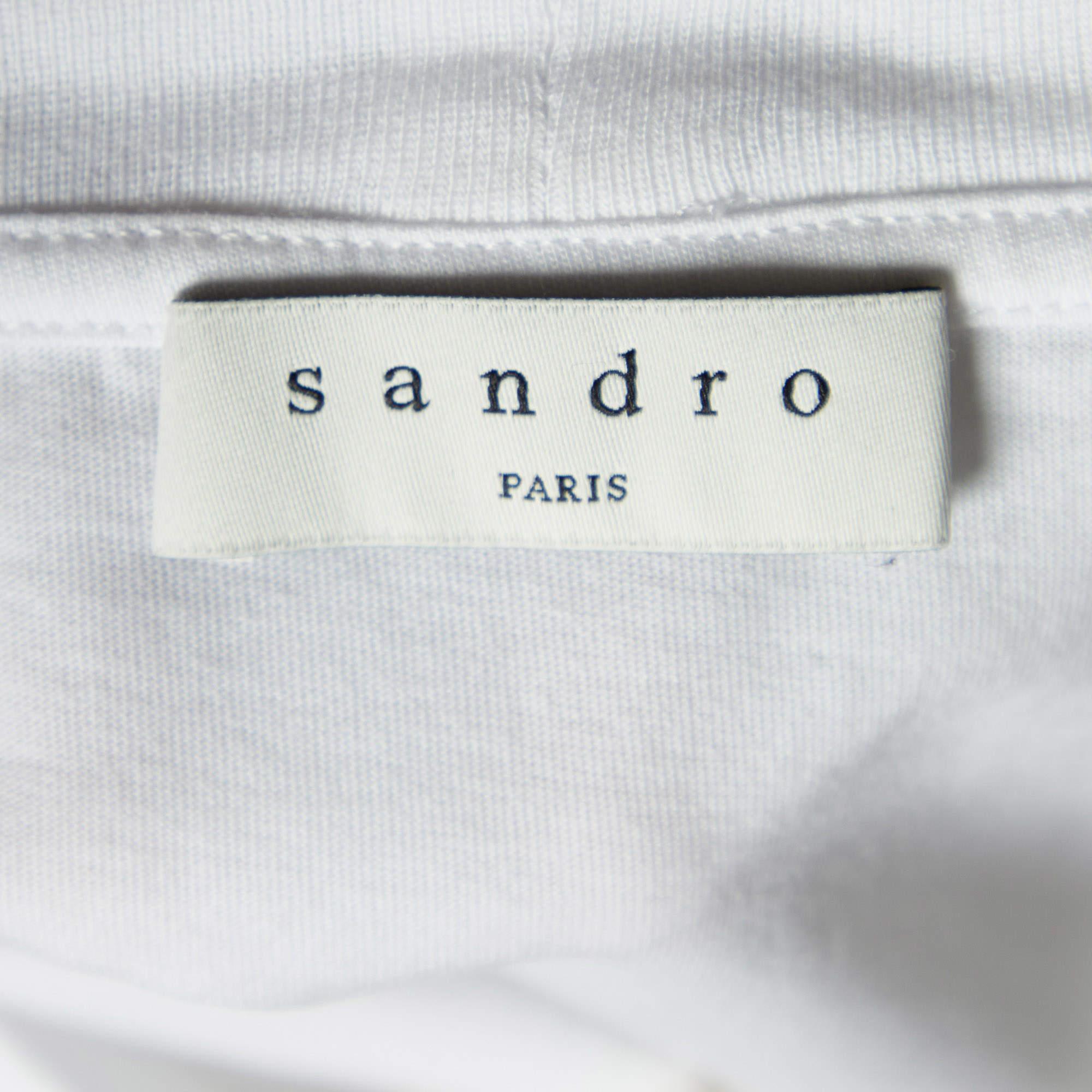 Sandro White Sun Print Cotton Crew Neck T-Shirt M In Excellent Condition In Dubai, Al Qouz 2