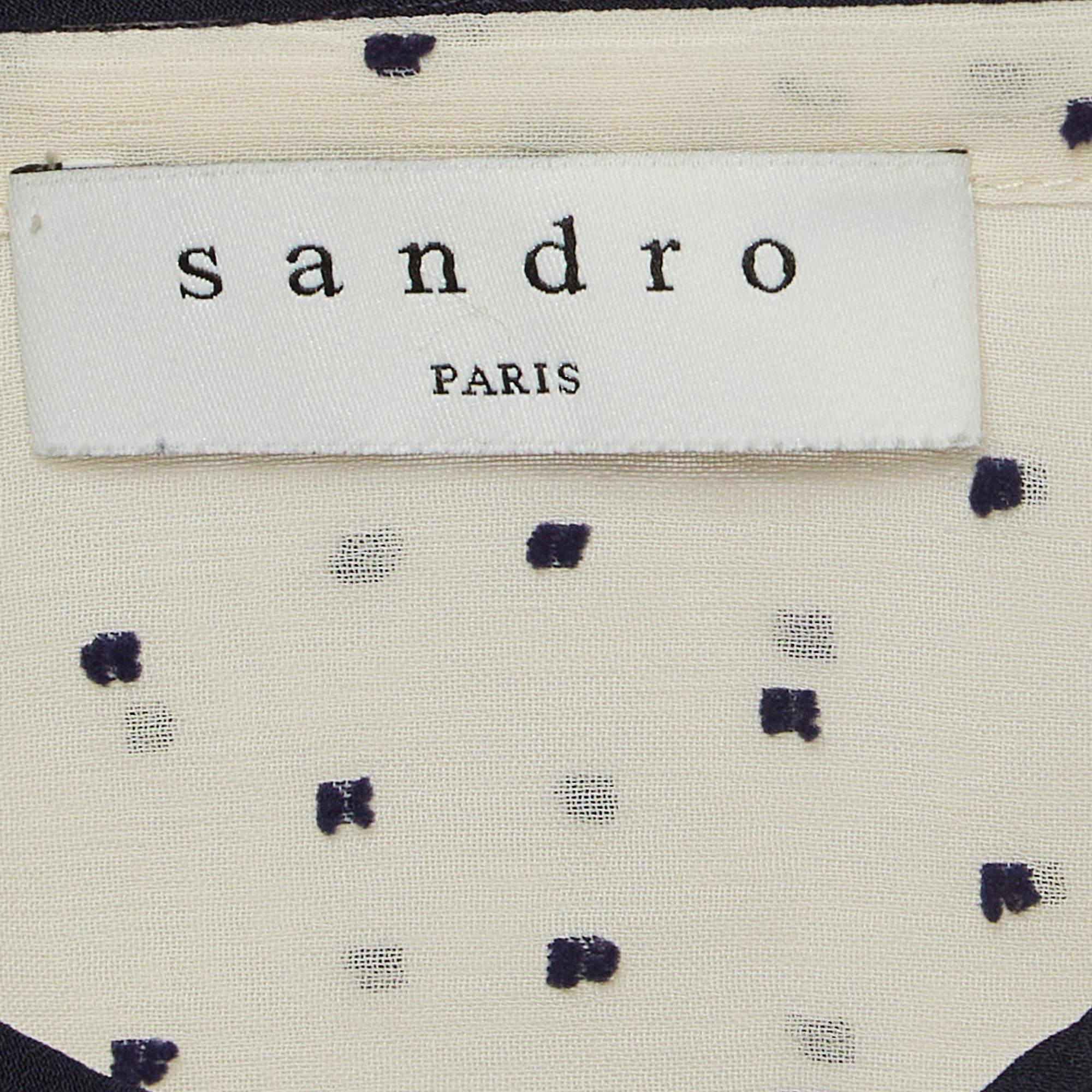 Women's Sandro White Swiss Dots Chiffon Ruffled Shirt XS For Sale