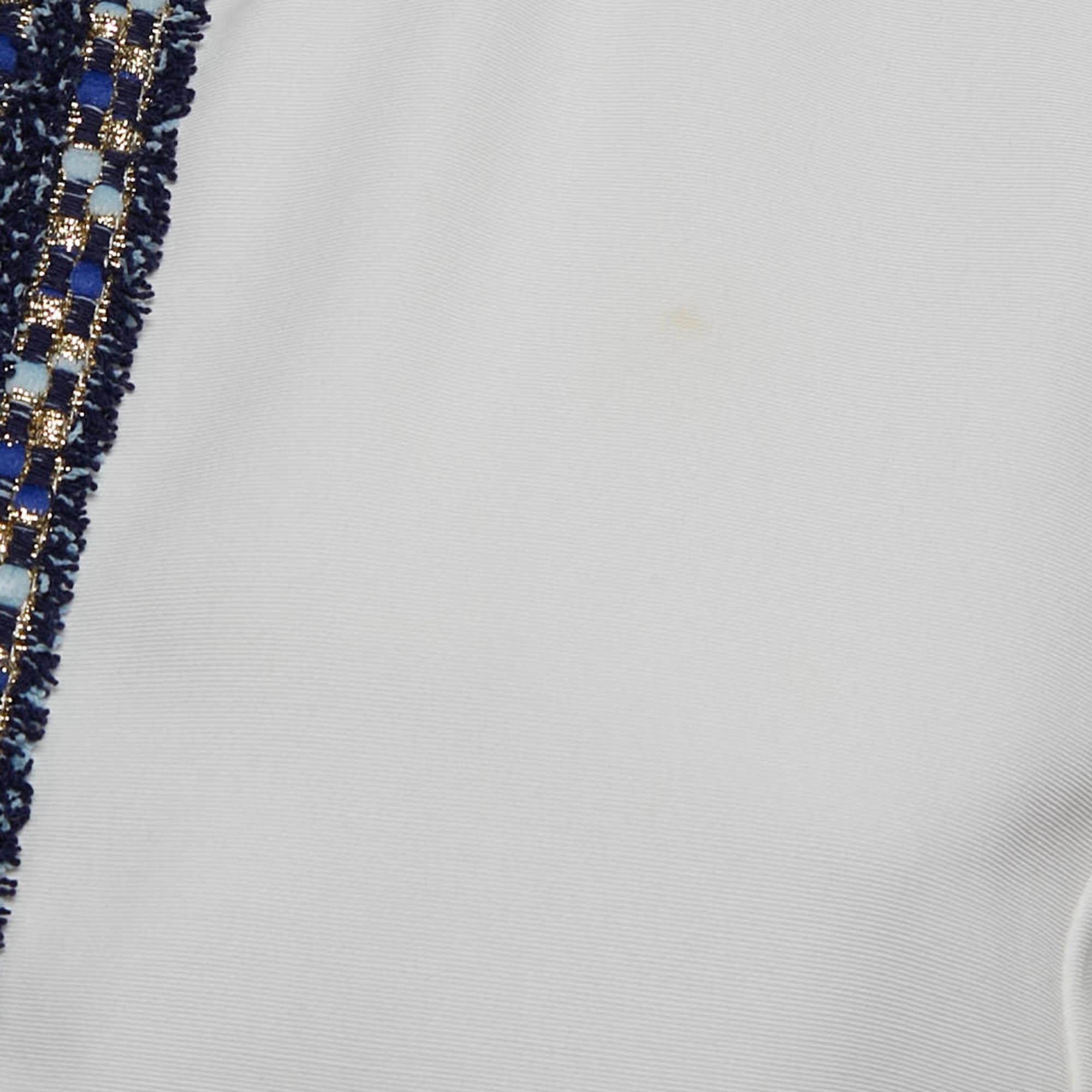 Sandro White Textured Crepe Trim Detail Mini Dress L In Good Condition For Sale In Dubai, Al Qouz 2