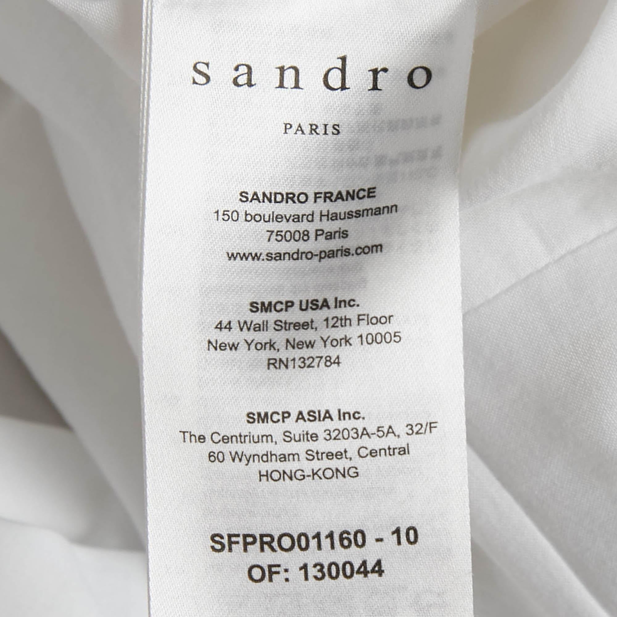 Sandro White Textured Crepe Trim Detail Mini Dress L For Sale 2