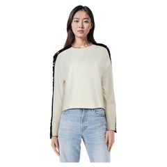 Sandro White Top With Sheer Black Panel Sleeves Size L