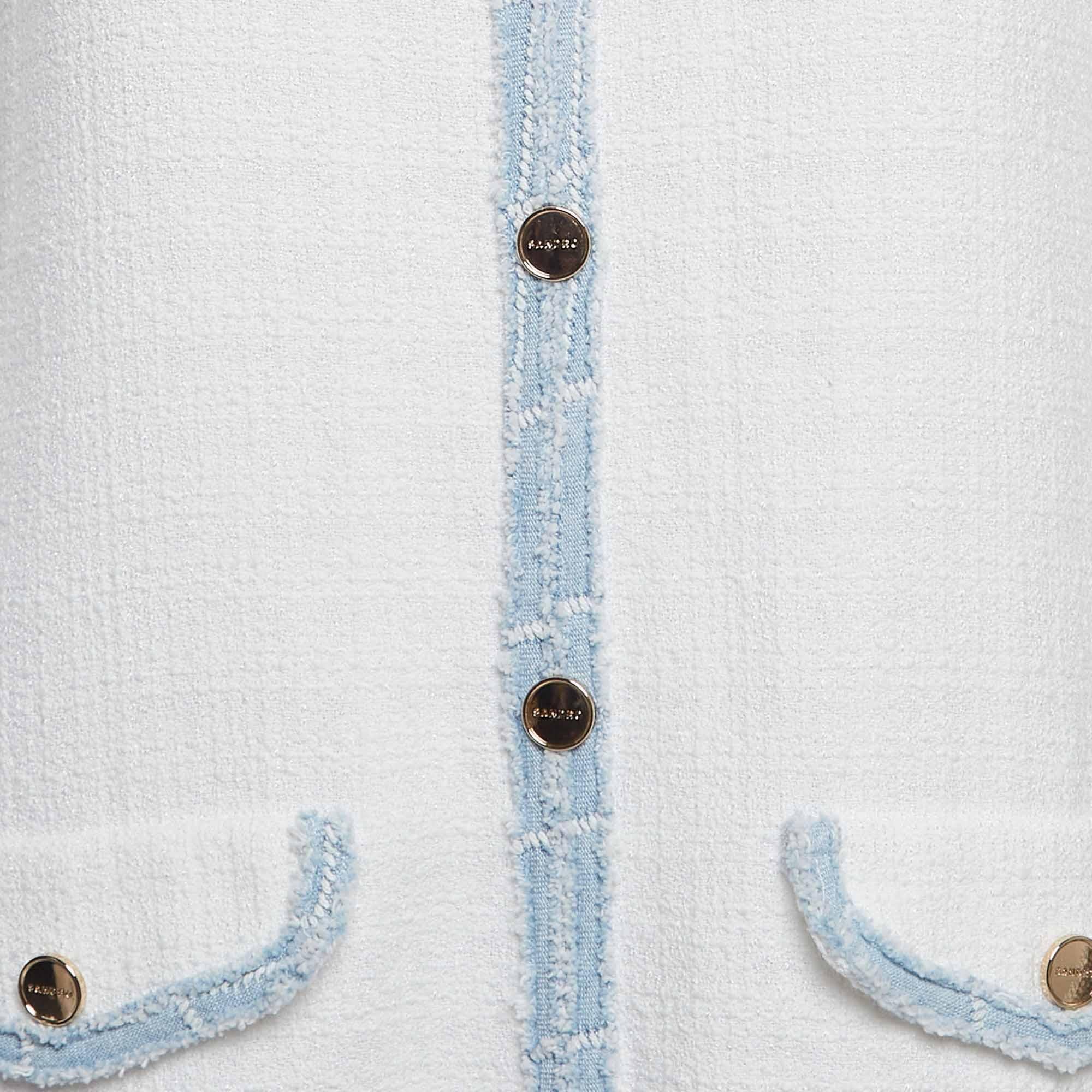 Gray Sandro White Tweed V-Neck Short Dress M For Sale