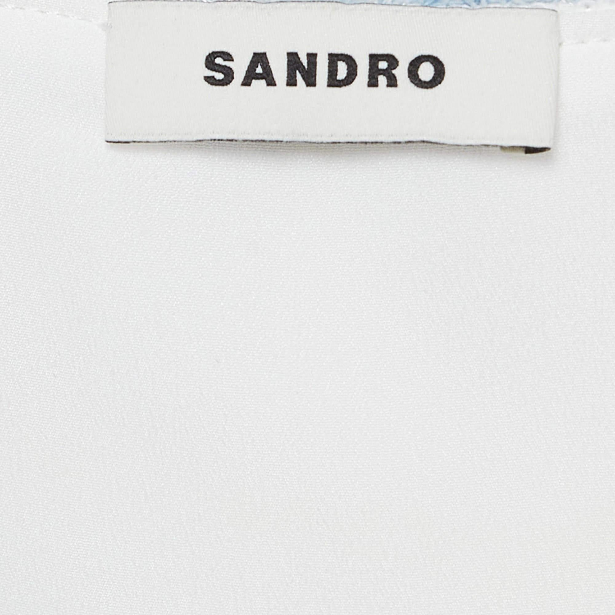 Sandro White Tweed V-Neck Short Dress M In Good Condition For Sale In Dubai, Al Qouz 2