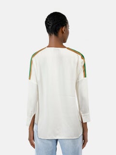 Sandro White V-Neck Shoulder Stripe Blouse Size S
