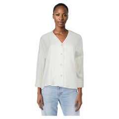 Sandro White V-Neck Shoulder Stripe Blouse Size S