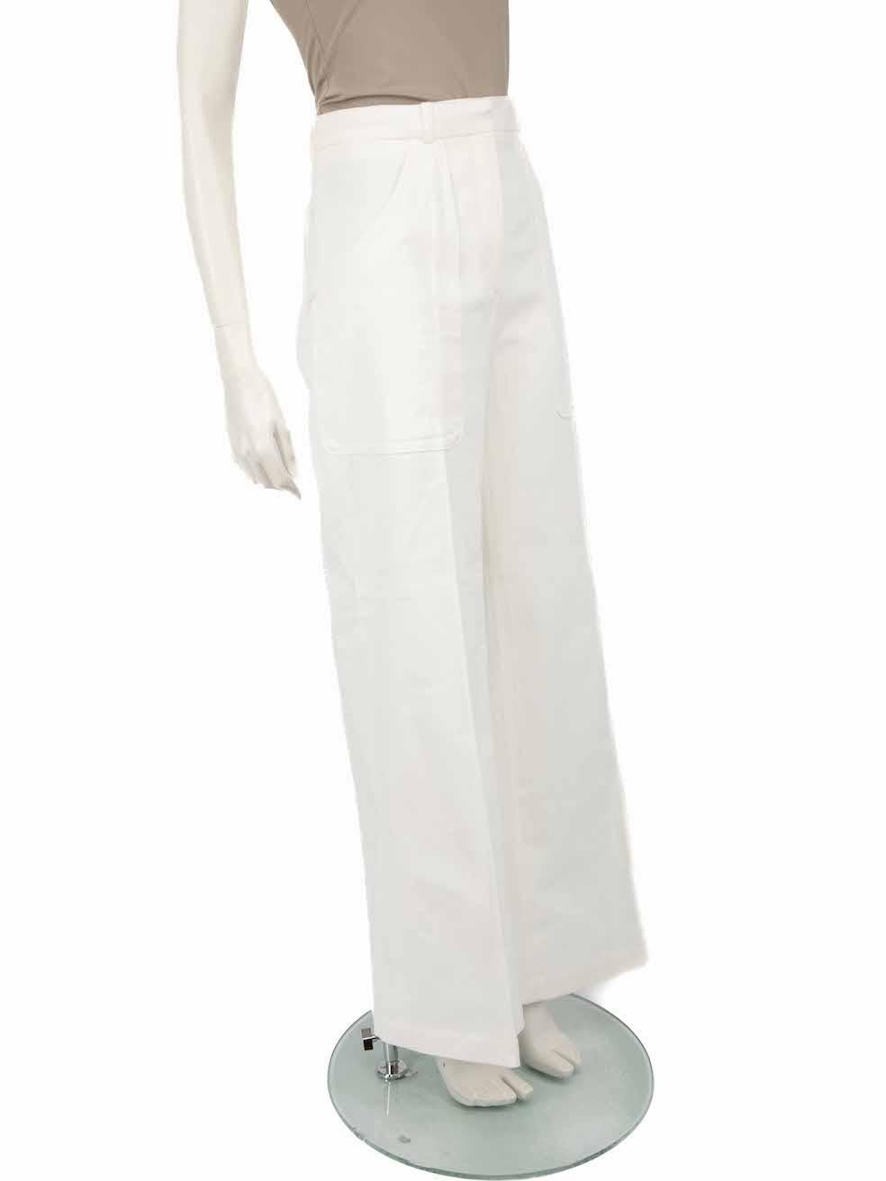 CONDITION is Very good. Minimal wear to trousers is evident. Minimal wear to the back right leg with a small pluck to the weave and some discolouration on this used Sandro designer resale item.
 
 
 
 Details
 
 
 White
 
 Cotton
 
 Wide leg